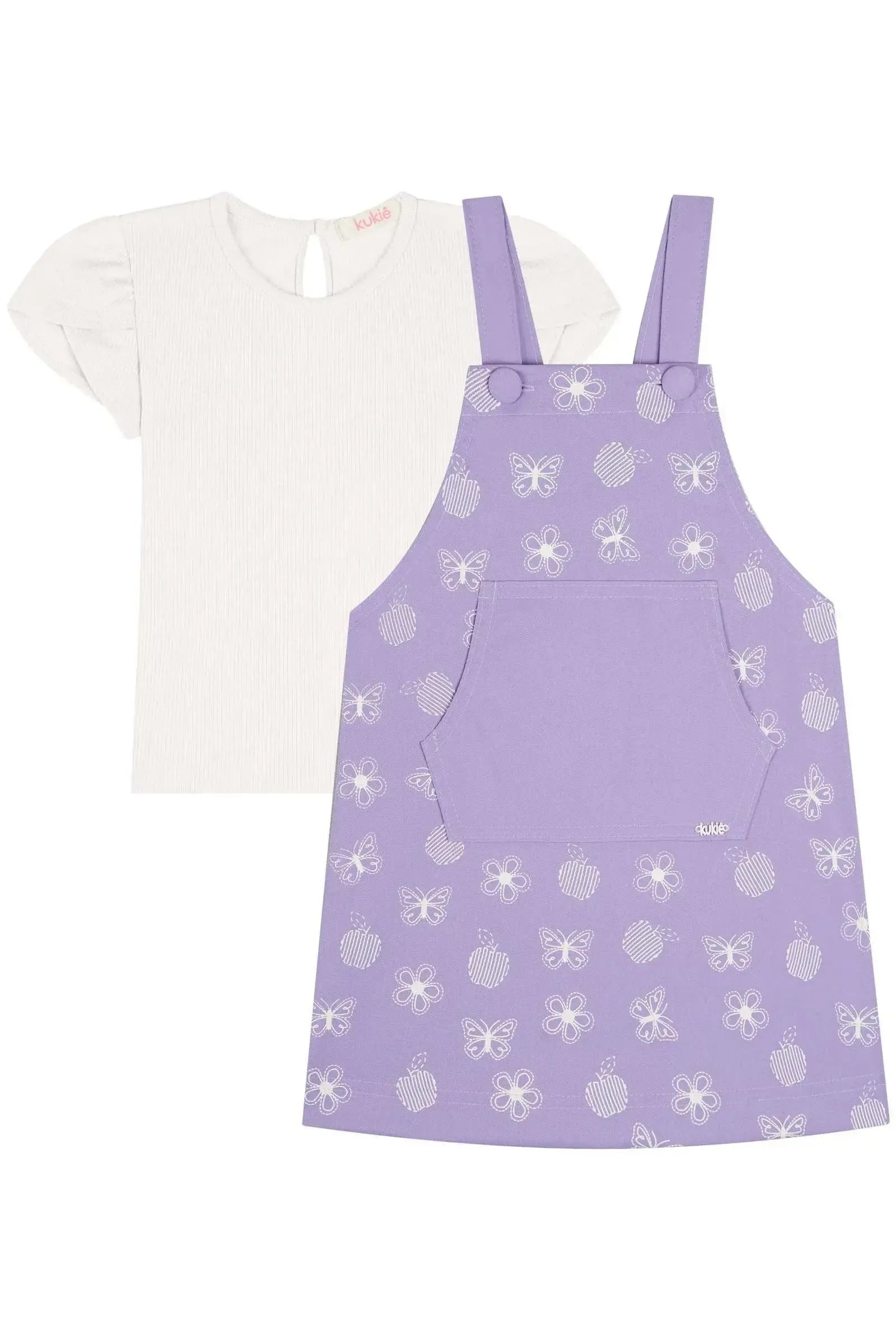 Conjunto de Blusa em Canelado e Salopete em Sarja com Elastano 85531 Kukiê Bebê Menina