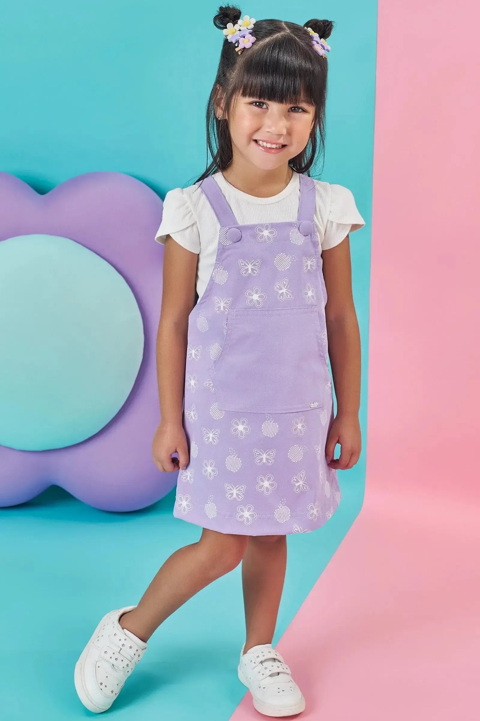 Conjunto de Blusa em Canelado e Salopete em Sarja com Elastano 85531 Kukiê Bebê Menina