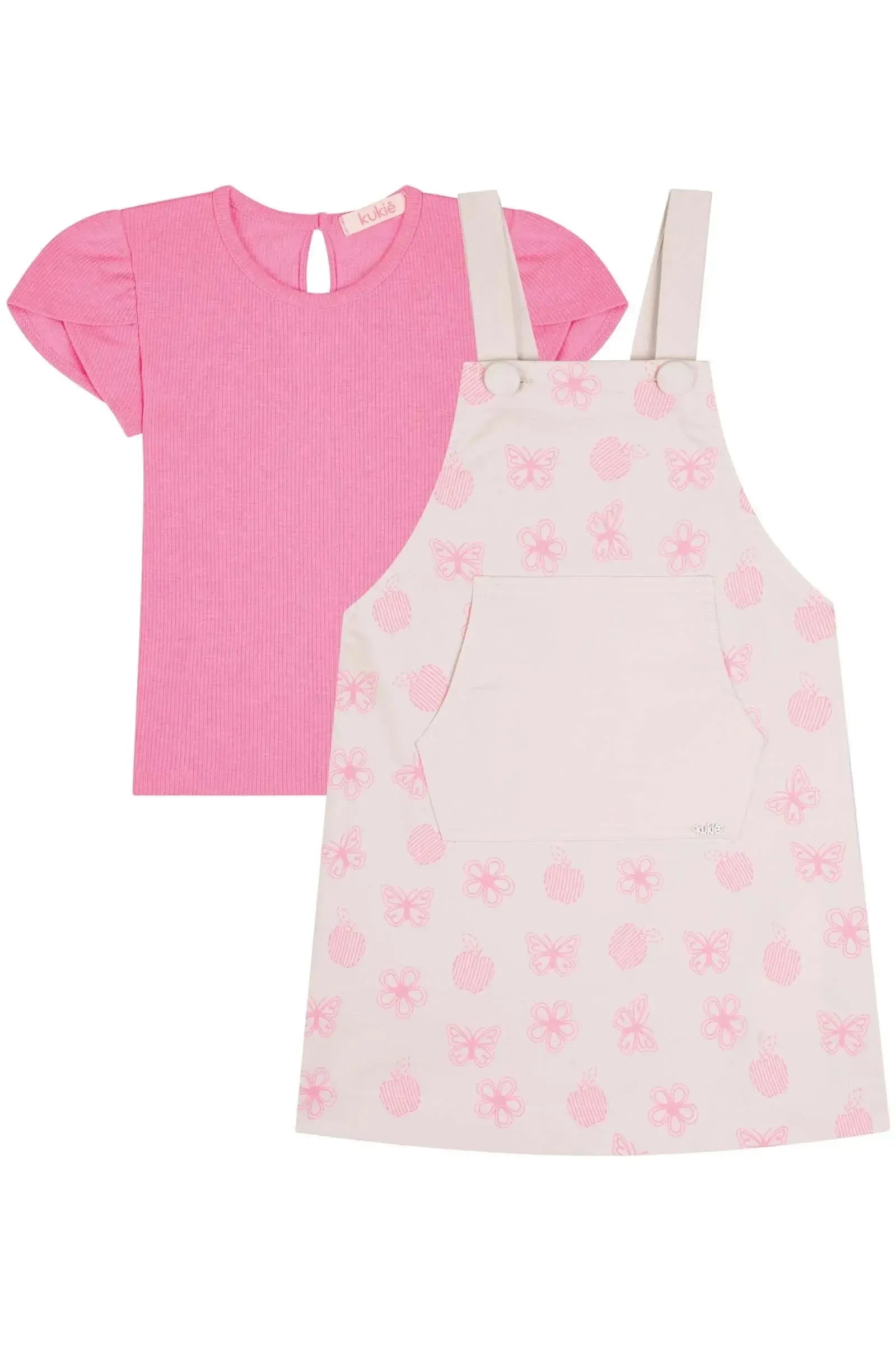 Conjunto de Blusa em Canelado e Salopete em Sarja com Elastano 85531 Kukiê Bebê Menina