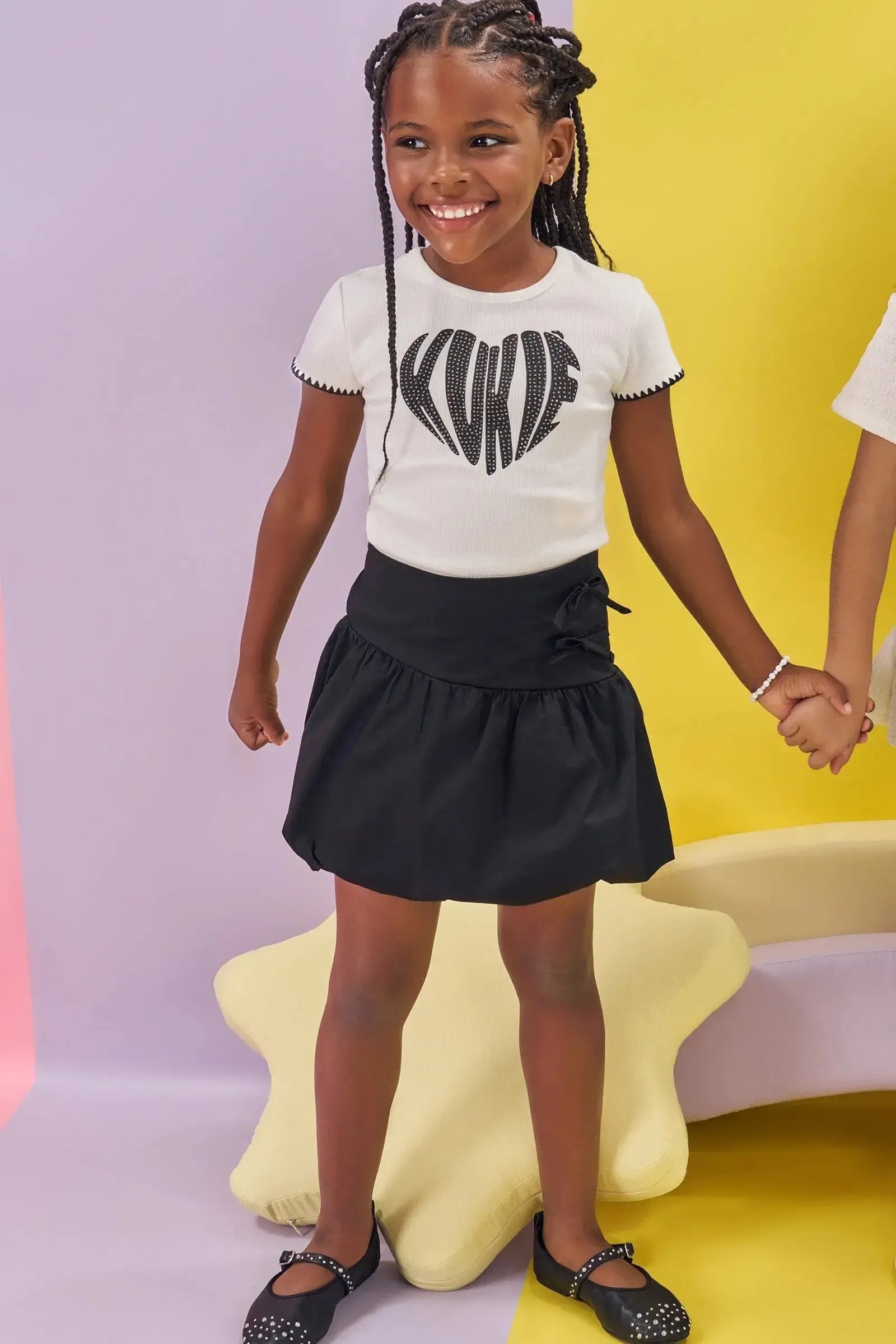 Conjunto de Blusa em Canelado e Saia Banolê em Tricoline com Elastano 84916 Kukiê Infantil Menina