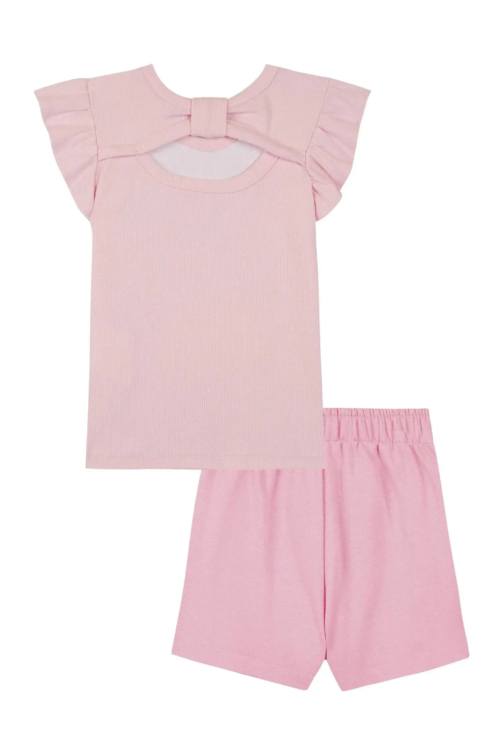 Conjunto de Blusa em Canelado e Short Saia em Moletom sem Pelúcia 87324 Kukiê Infantil Menina