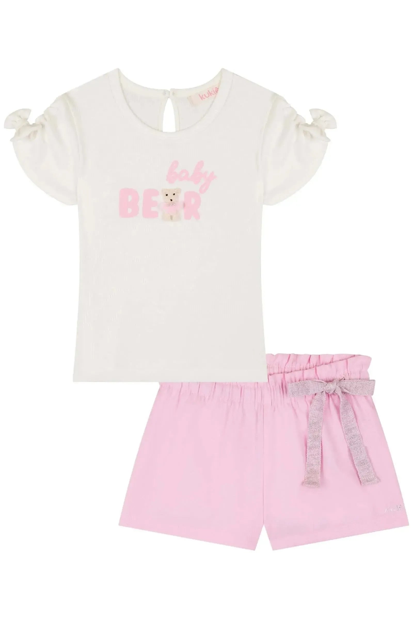 Conjunto de Blusa em Canelado e Shorts em Sarja com Elastano 85353 Kukiê Infantil Menina