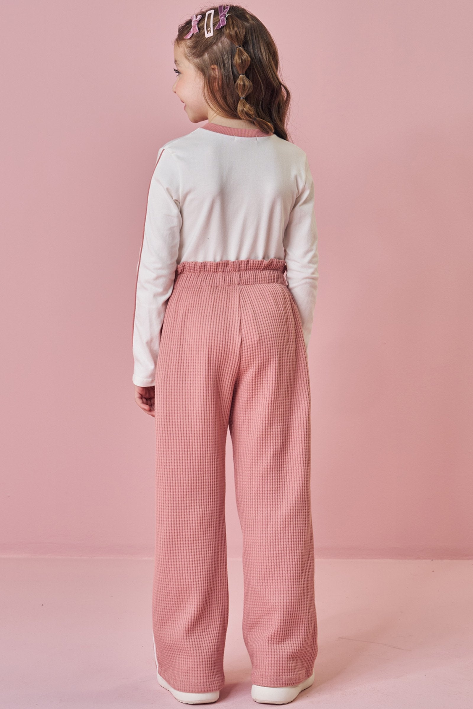 Conjunto de Blusa em Cotton e Calça em Malha Big Waffle 91718 Kukiê Infantil Menina