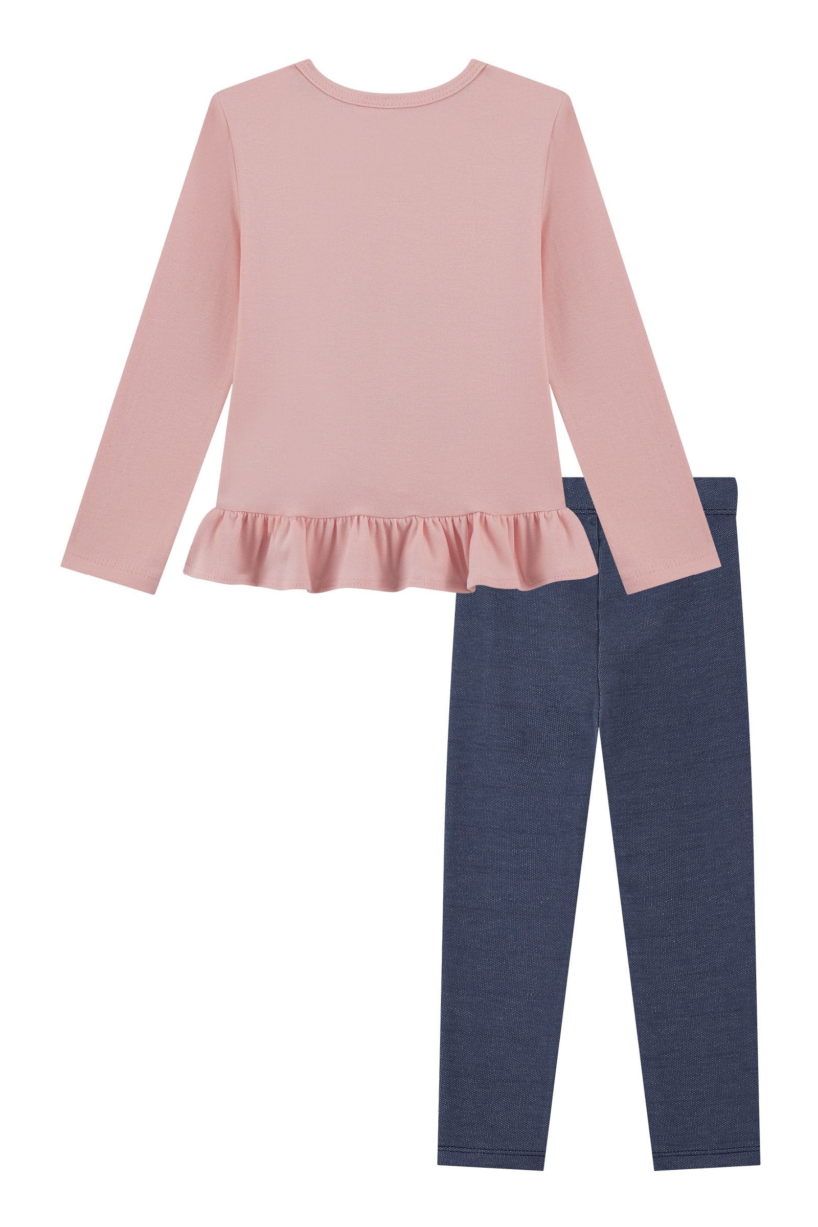 Conjunto de Blusa em Cotton e Calça em Malha Denim com Elastano 91882 Kukiê Bebê Menina