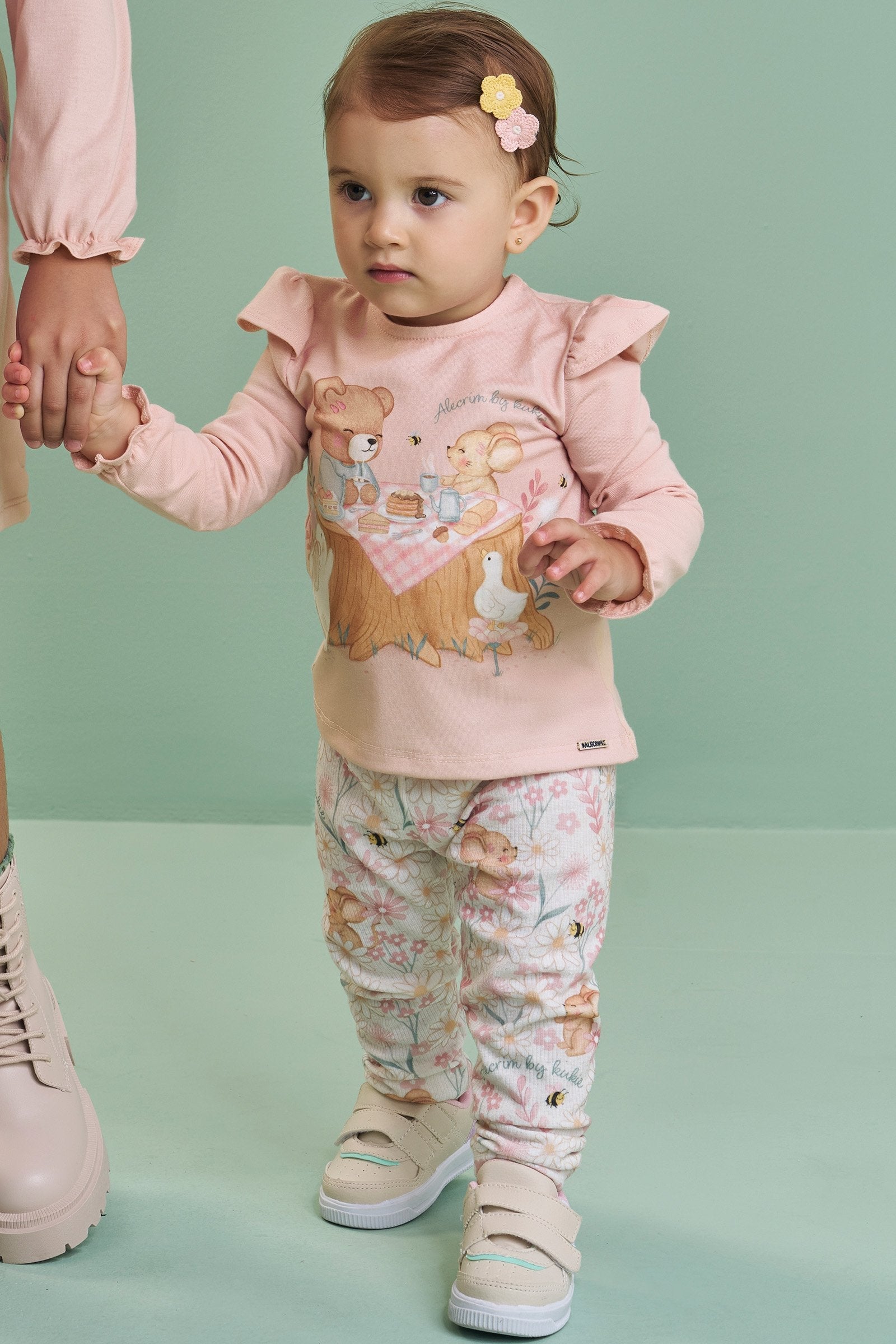 Conjunto de Blusa em Cotton e Calça Legging em Canelado 90300 Kukiê Bebê Menina