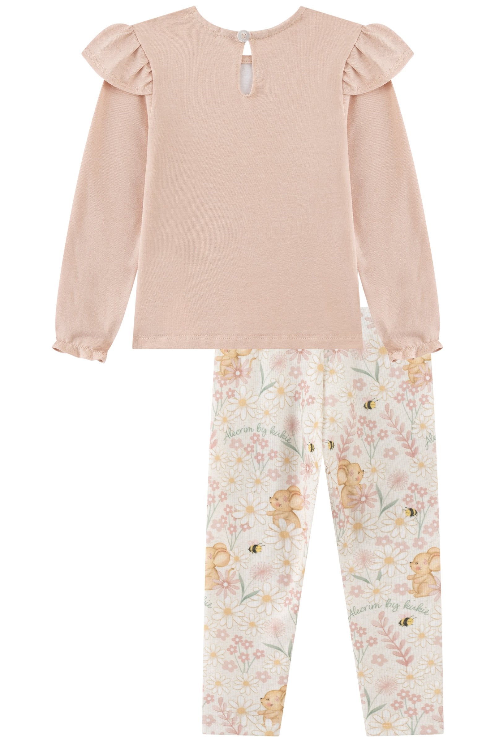Conjunto de Blusa em Cotton e Calça Legging em Canelado 90300 Kukiê Bebê Menina