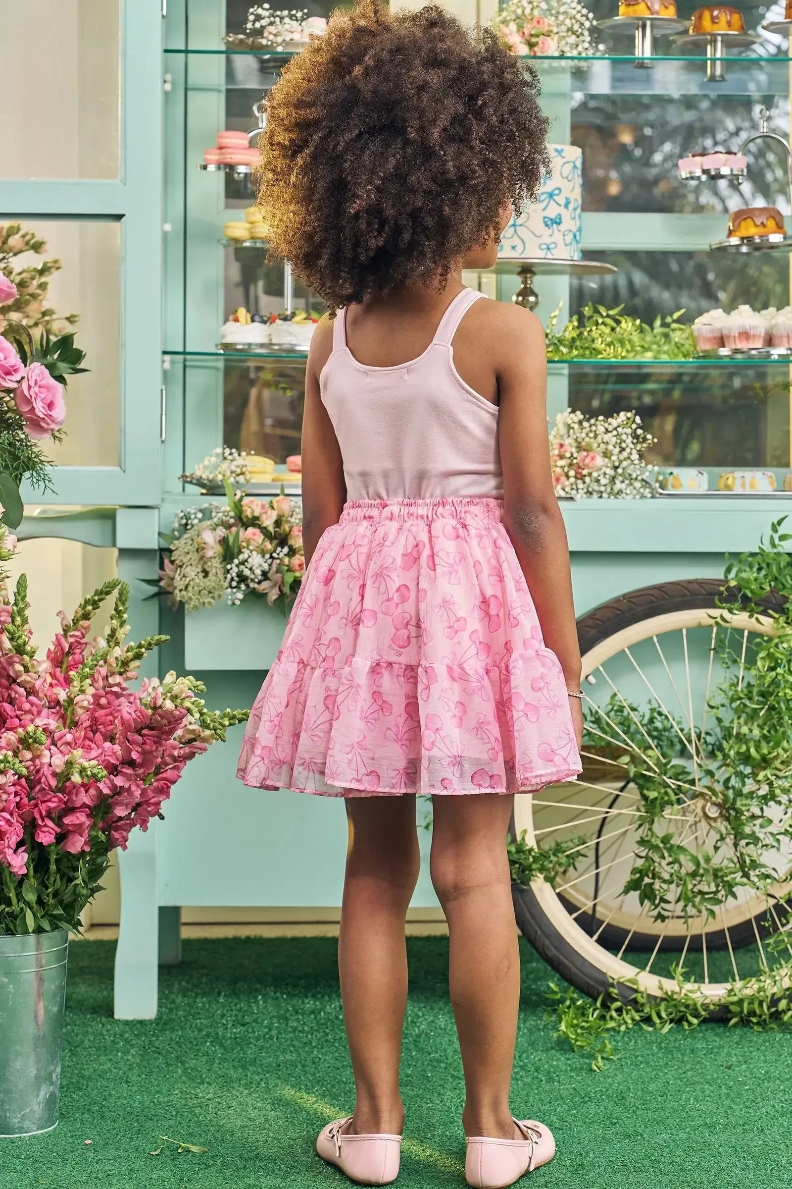 Conjunto de Blusa em Cotton e Saia em Chiffon Brilho 83731 Kukiê Infantil Menina