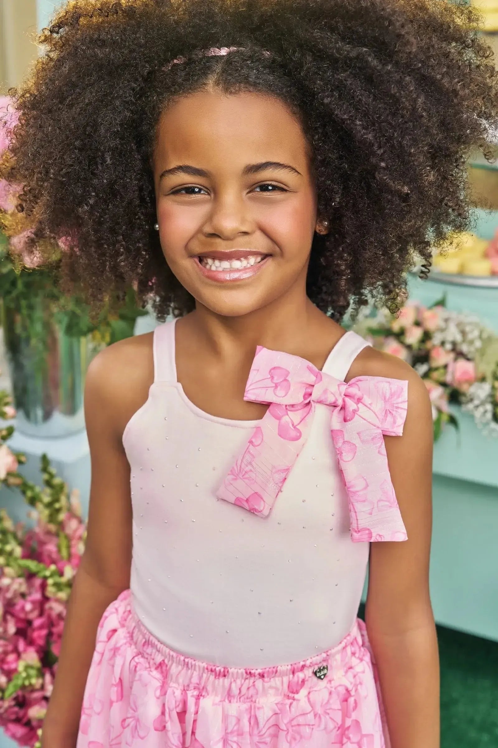 Conjunto de Blusa em Cotton e Saia em Chiffon Brilho 83731 Kukiê Infantil Menina