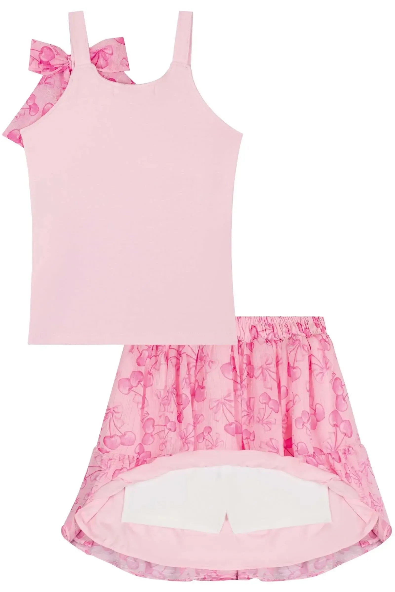 Conjunto de Blusa em Cotton e Saia em Chiffon Brilho 83731 Kukiê Infantil Menina