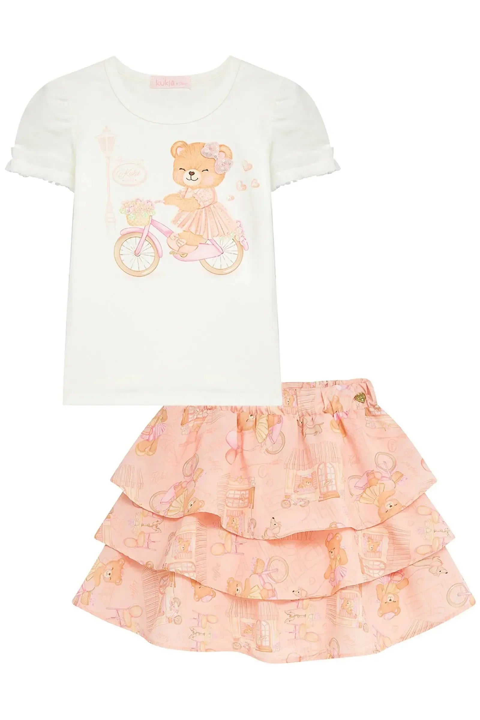 Conjunto de Blusa em Cotton e Saia em Light Peach (com Shorts Embutido) 96520 Kukiê Infantil Menina