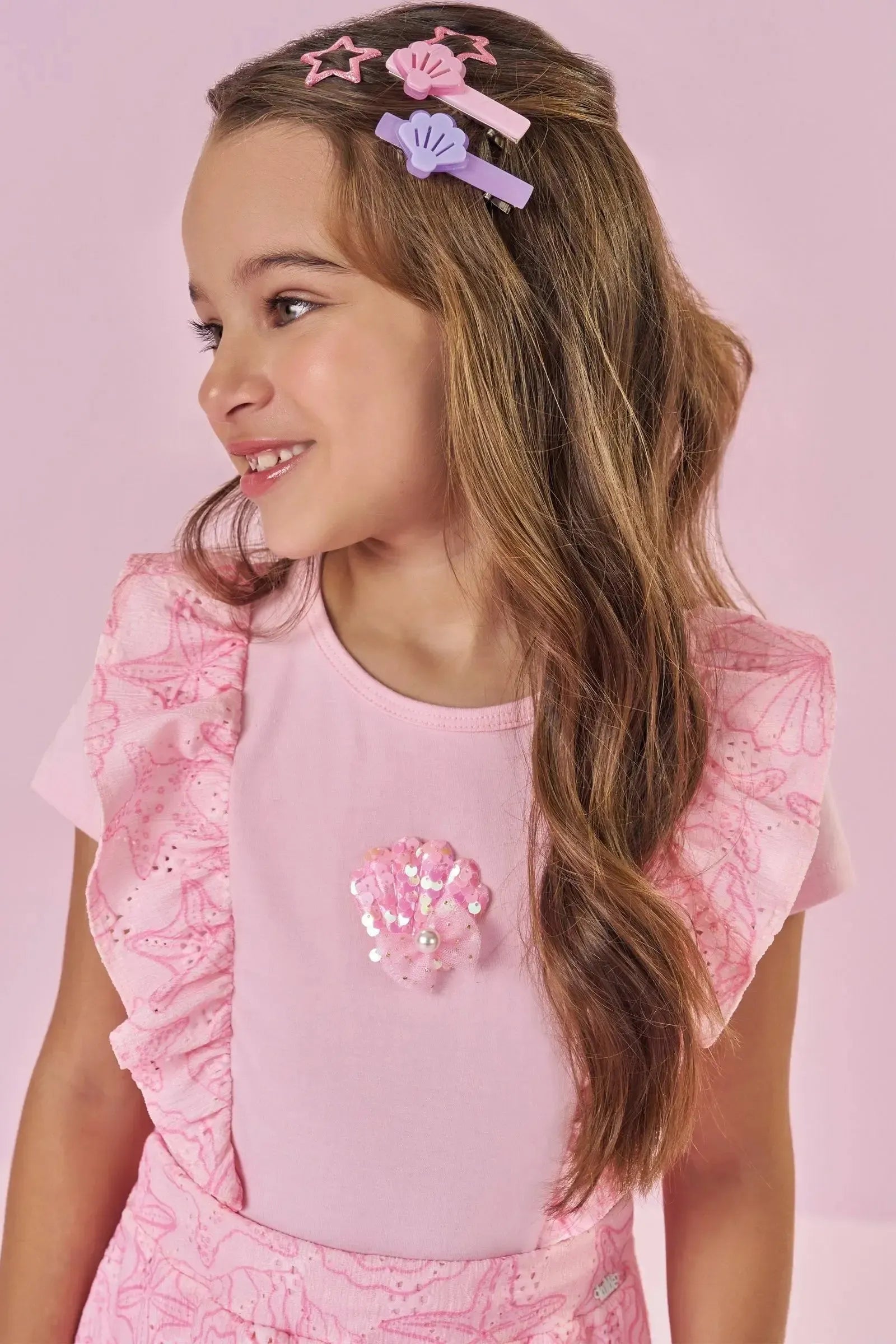 Conjunto de Blusa em Cotton e Saia em Malha Laise (com Shorts Embutido) 87662 Kukiê Infantil Menina