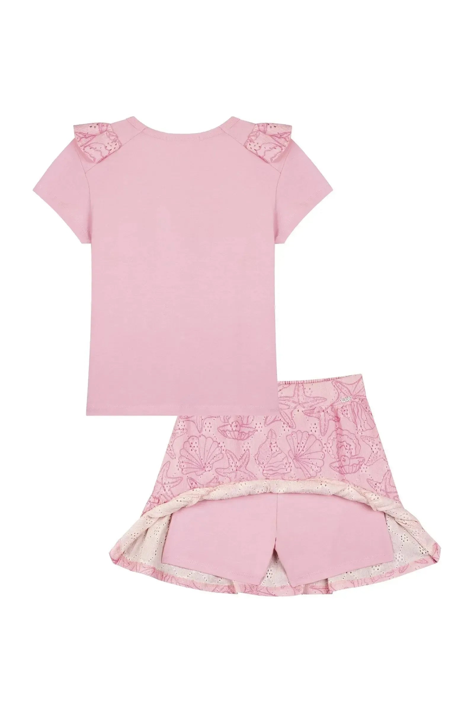 Conjunto de Blusa em Cotton e Saia em Malha Laise (com Shorts Embutido) 87662 Kukiê Infantil Menina