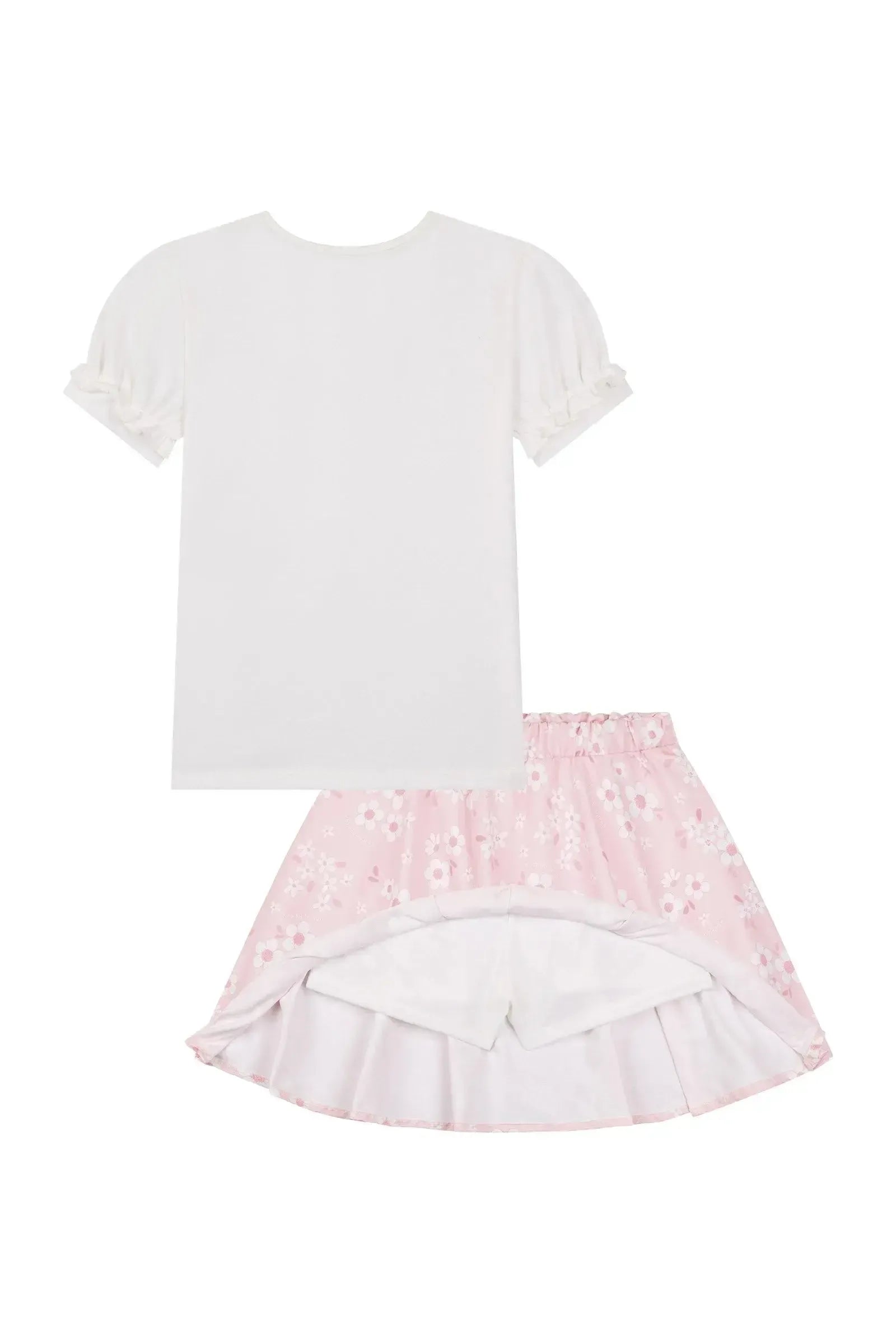 Conjunto de Blusa em Cotton e Saia em Super Cetim com Shorts Embutido 90294 Kukiê Infantil Menina