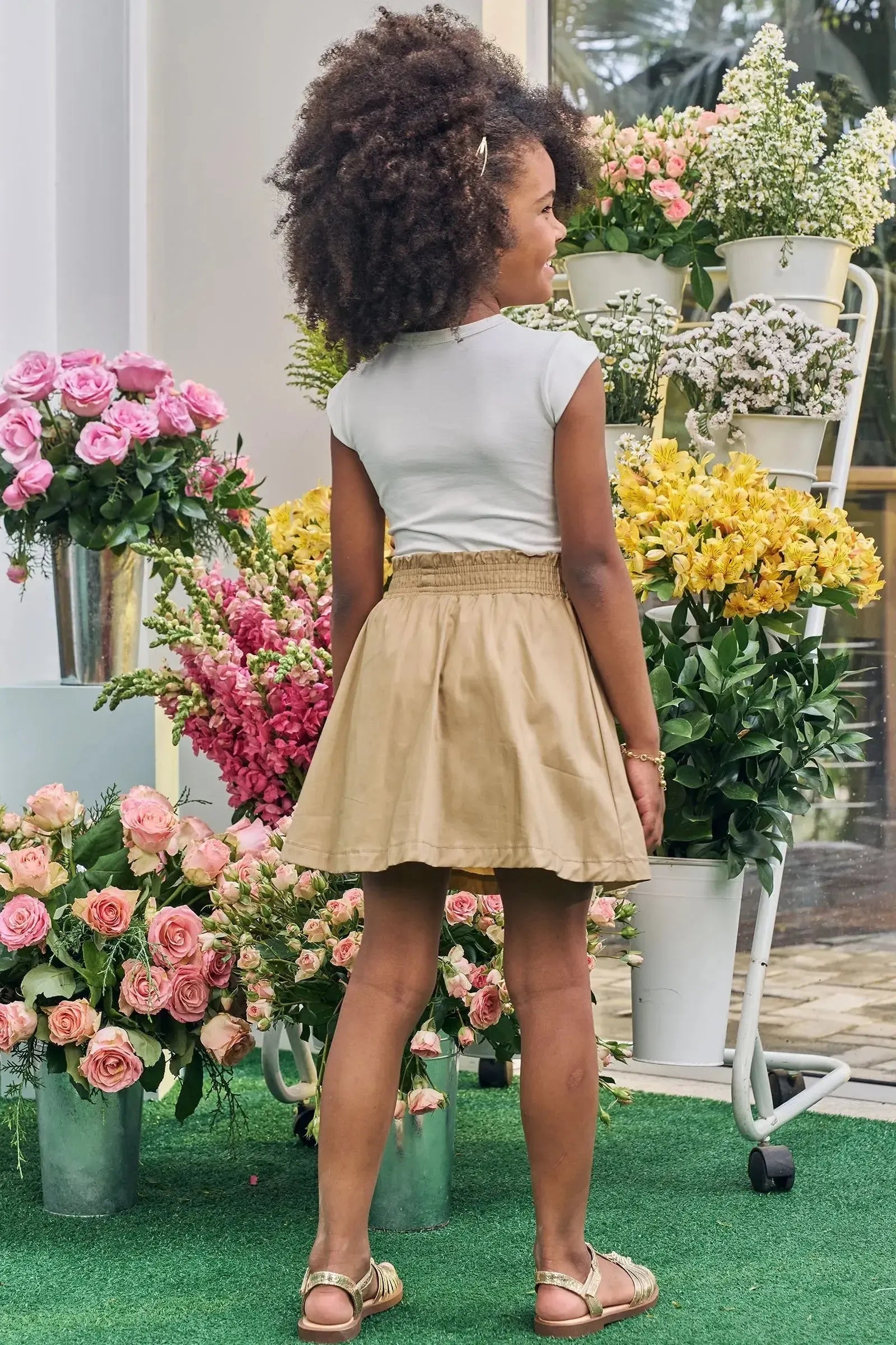 Conjunto de Blusa em Cotton e Saia em Tricoline 100% Algodão (com Shorts Embutido) 85794 Kukiê Infantil Menina