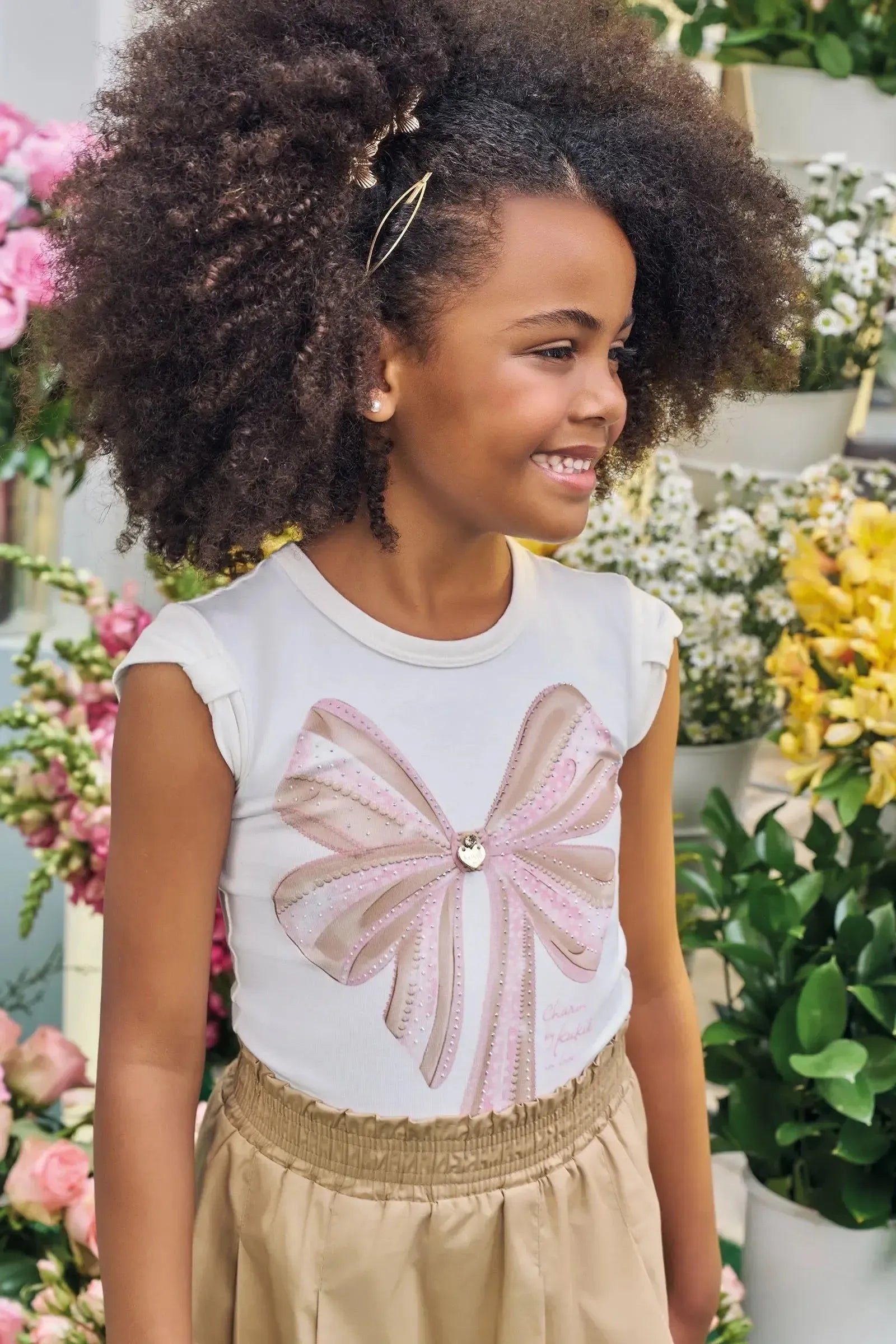 Conjunto de Blusa em Cotton e Saia em Tricoline 100% Algodão (com Shorts Embutido) 85794 Kukiê Infantil Menina