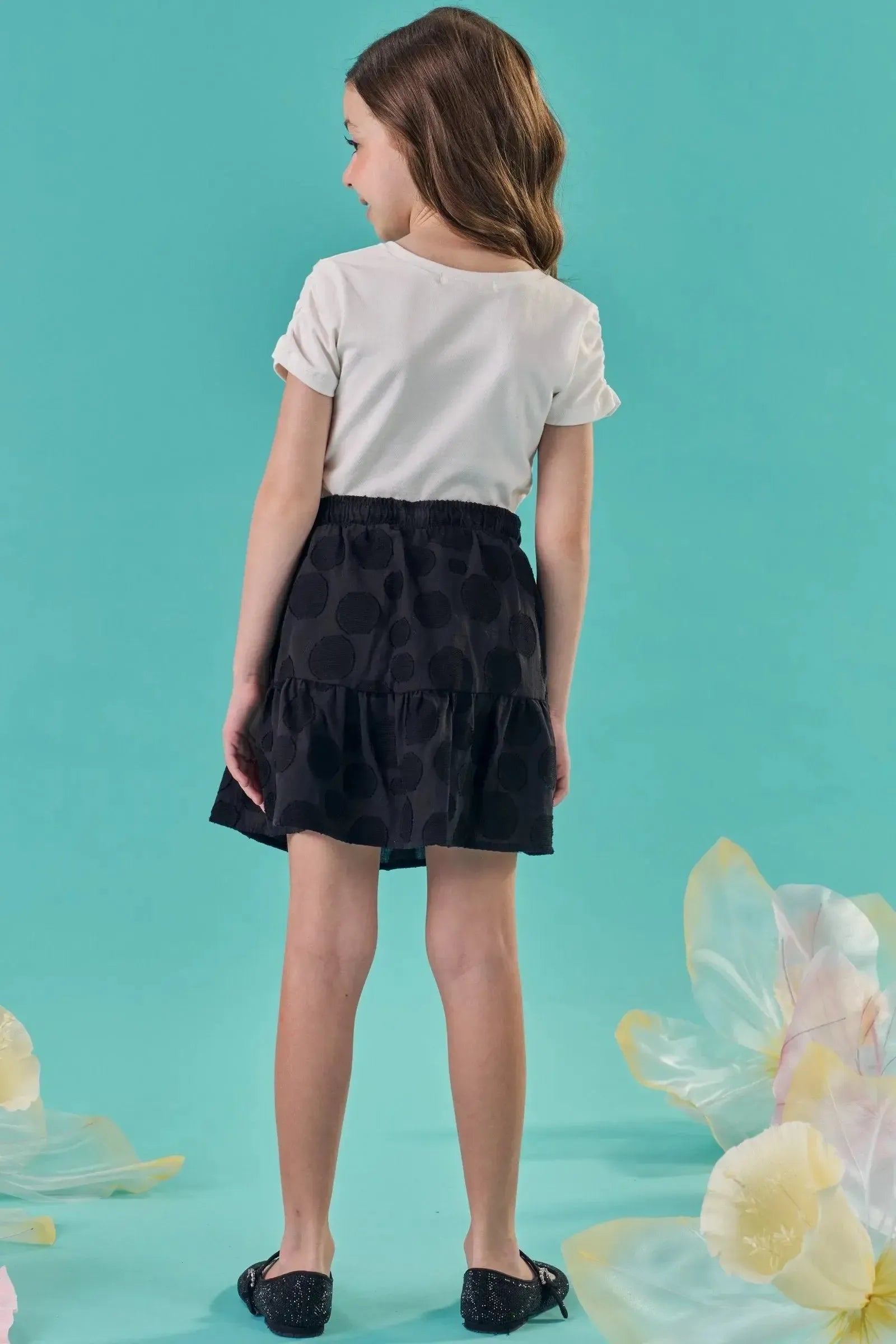 Conjunto de Blusa em Cotton e Saia em Tricoline Blend de Algodão com Shorts Embutido 88832 Kukiê Infantil Menina