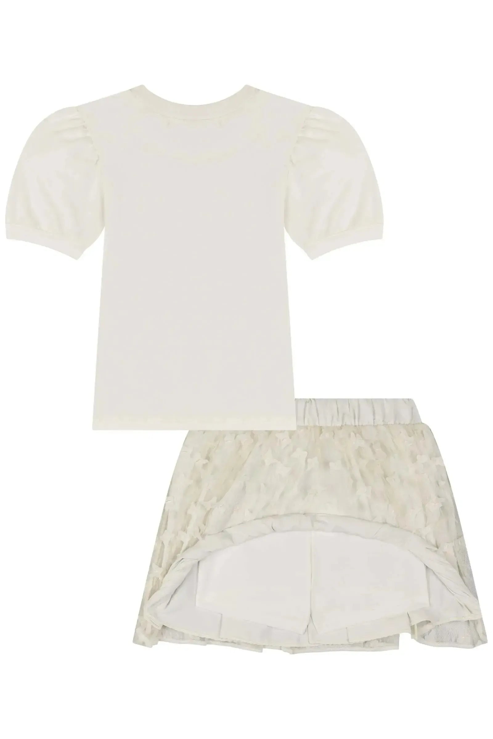 Conjunto de Blusa em Cotton e Saia em Tule Bordado Borboletas (com Shorts Embutido) 83936 Kukiê Infantil Menina