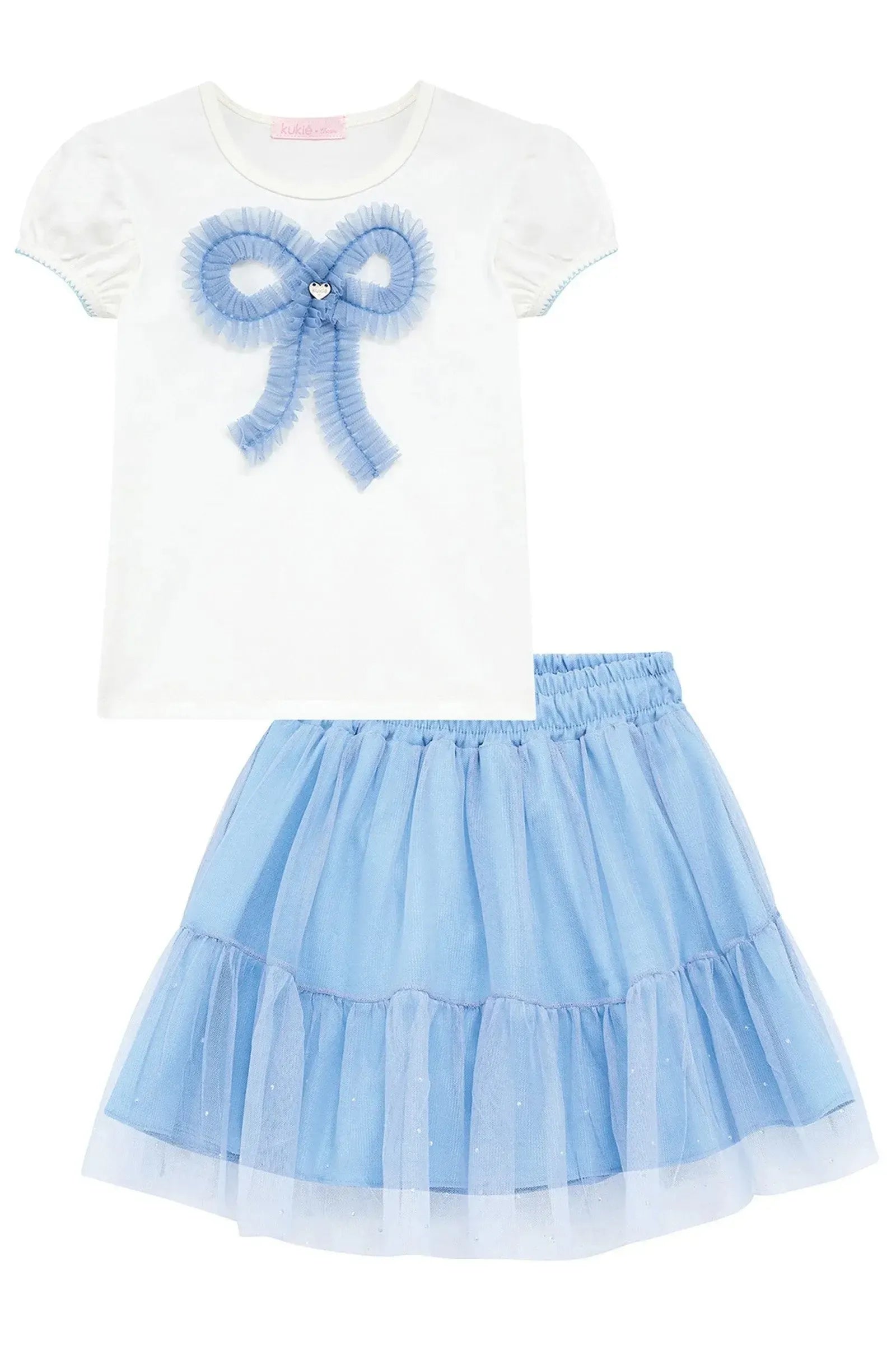 Conjunto de Blusa em Cotton e Saia em Tule com Elastano (com Shorts Embutido) 96787 Kukiê Infantil Menina