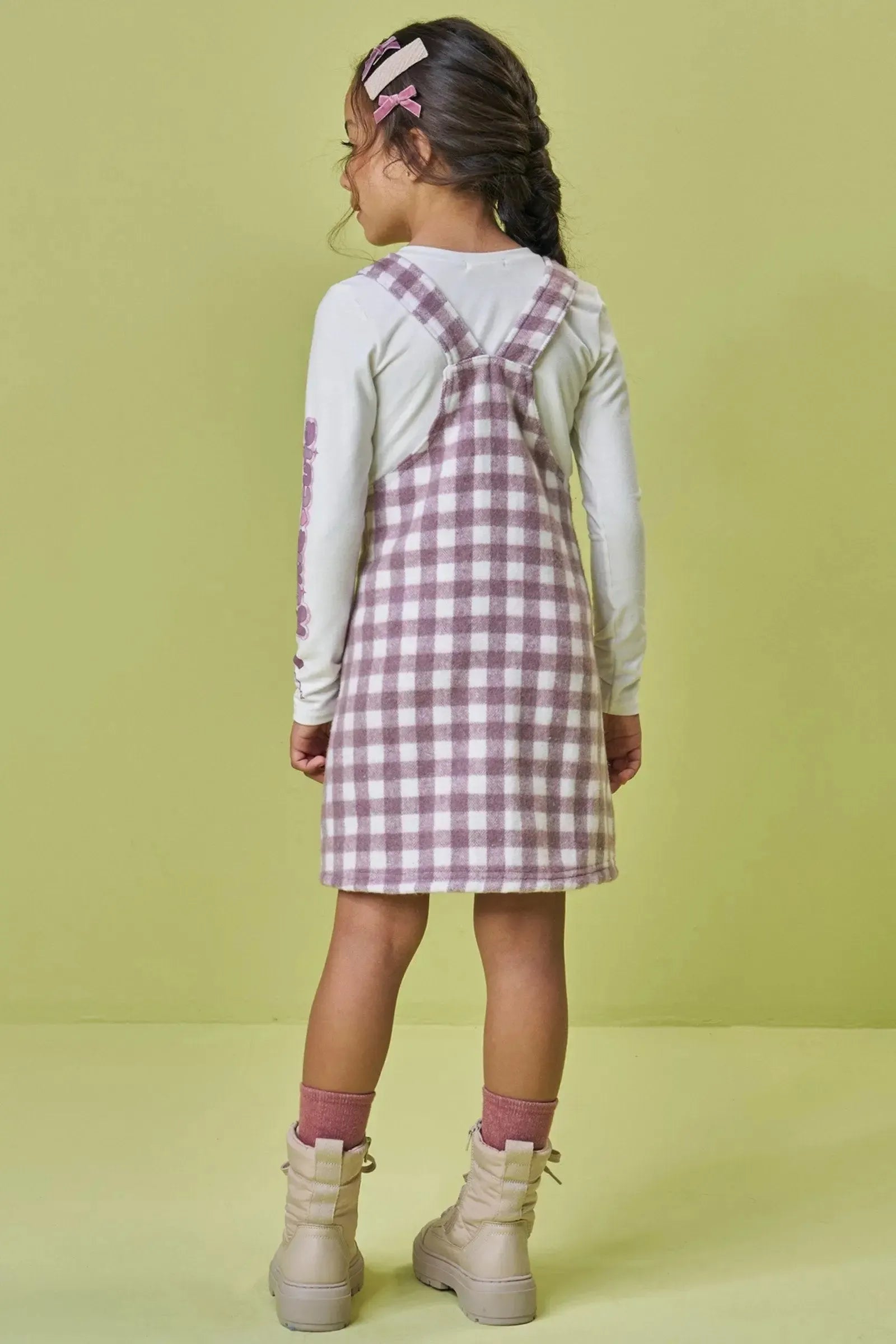 Conjunto de Blusa em Cotton e Salopete em Lã Batida 92684 Kukiê Infantil Menina