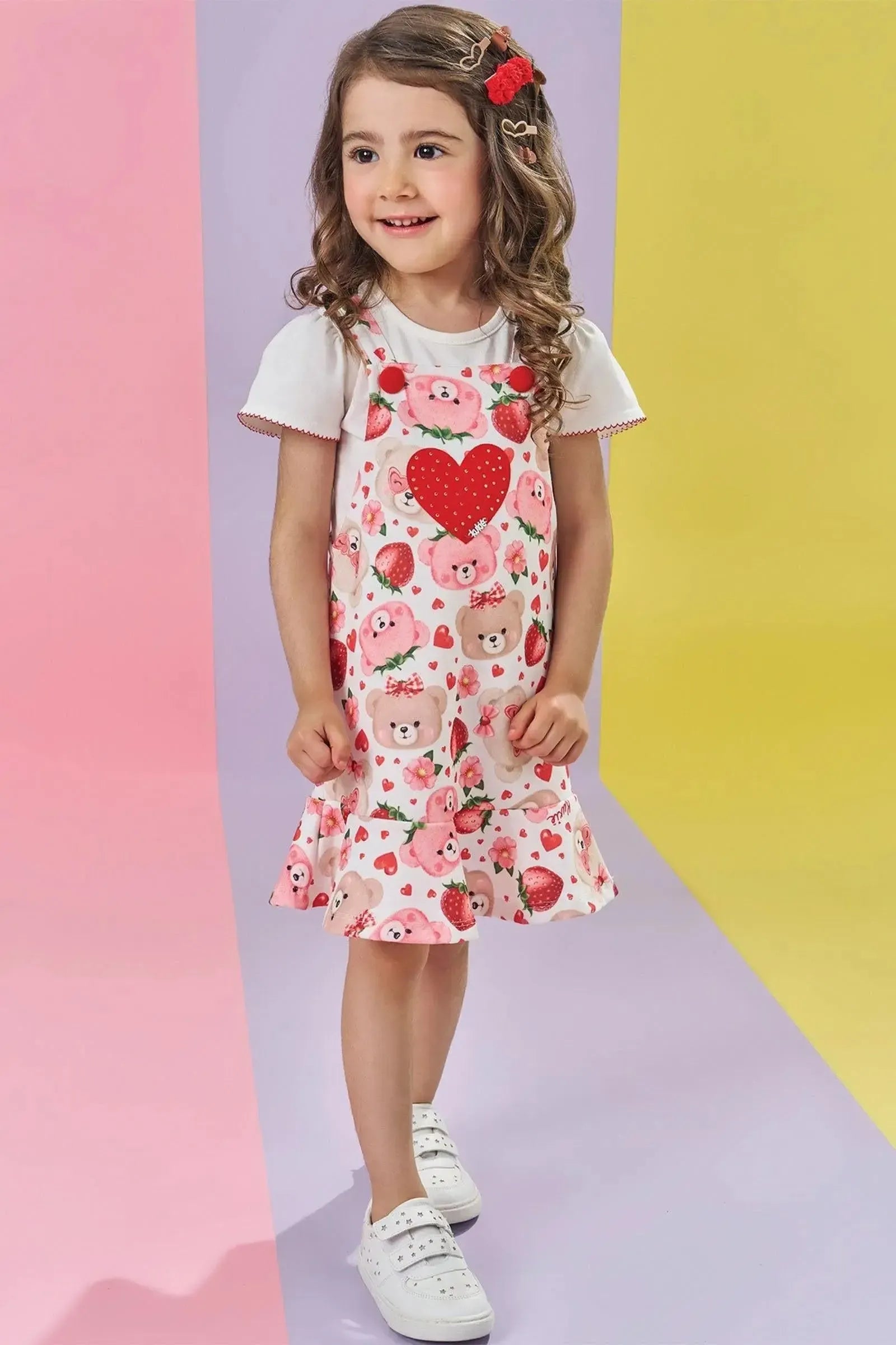 Conjunto de Blusa em Cotton e Salopete em Molecotton 84828 Kukiê Bebê Menina