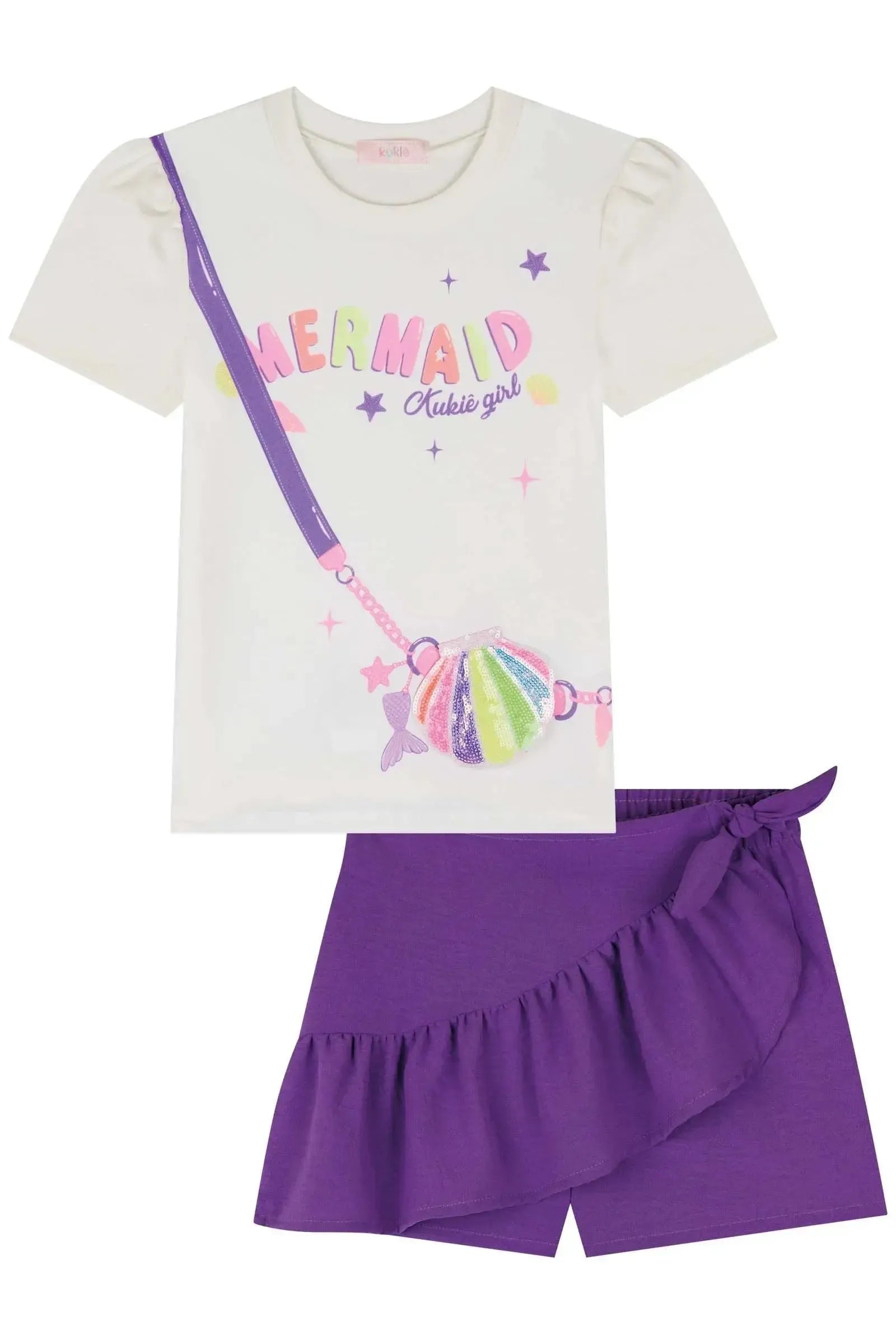 Conjunto de Blusa em Cotton e Short Saia em Air Flow 86016 Kukiê Infantil Menina