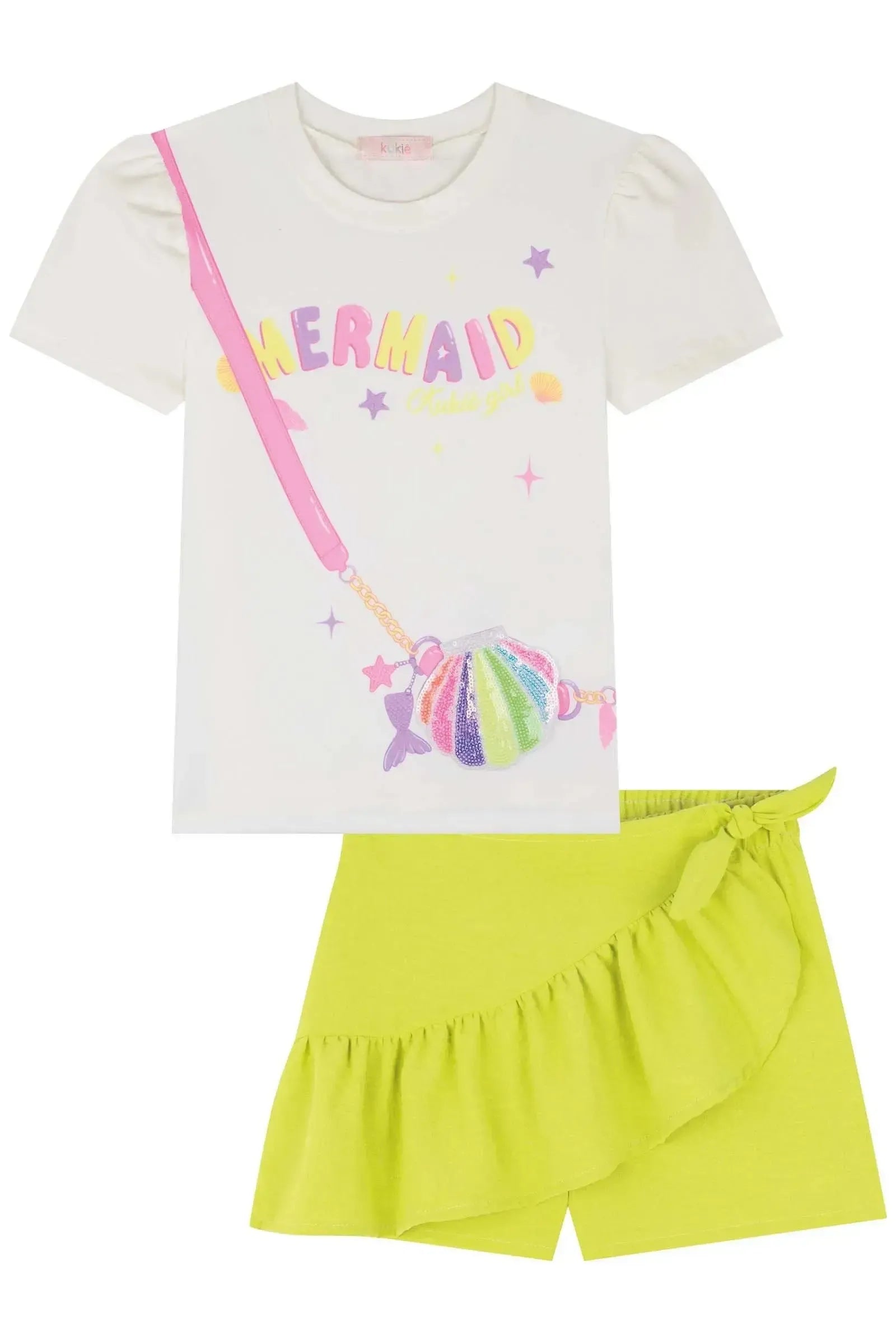 Conjunto de Blusa em Cotton e Short Saia em Air Flow 86016 Kukiê Infantil Menina