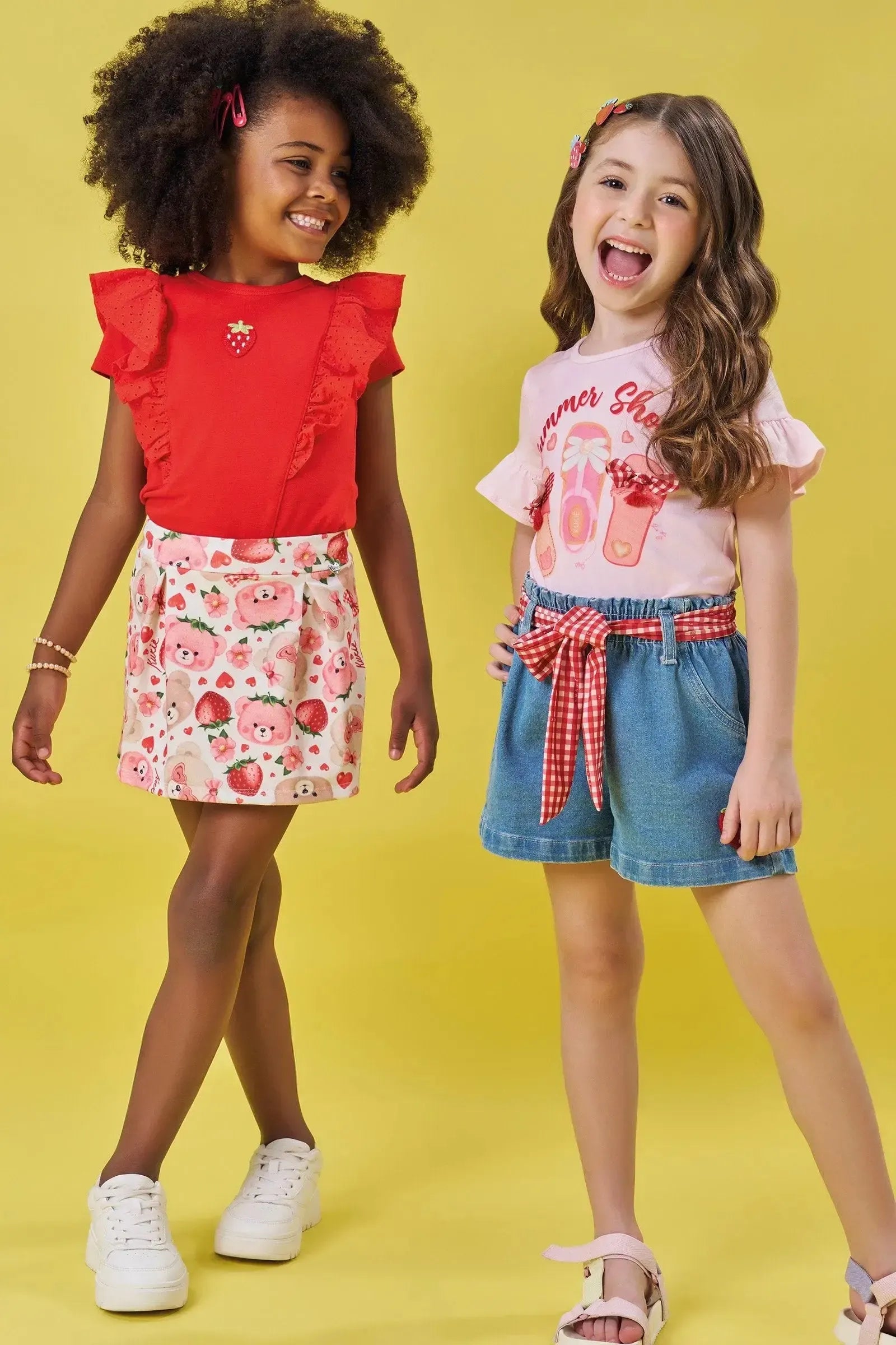 Conjunto de Blusa em Cotton e Short Saia em Molecotton 83546 Kukiê Infantil Menina