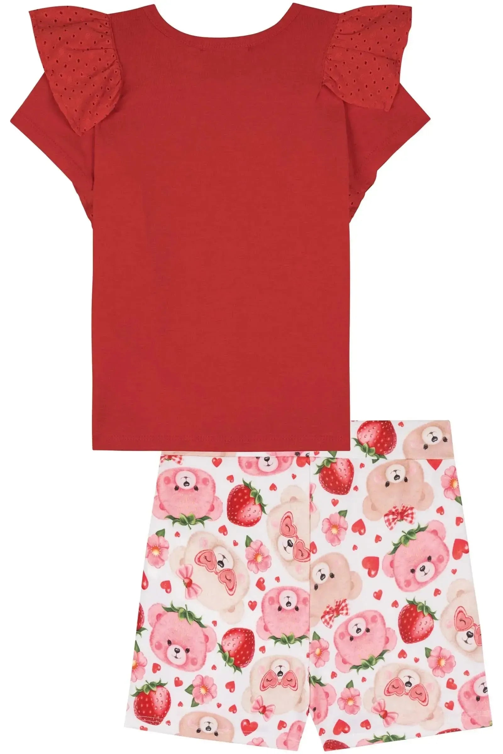 Conjunto de Blusa em Cotton e Short Saia em Molecotton 83546 Kukiê Infantil Menina