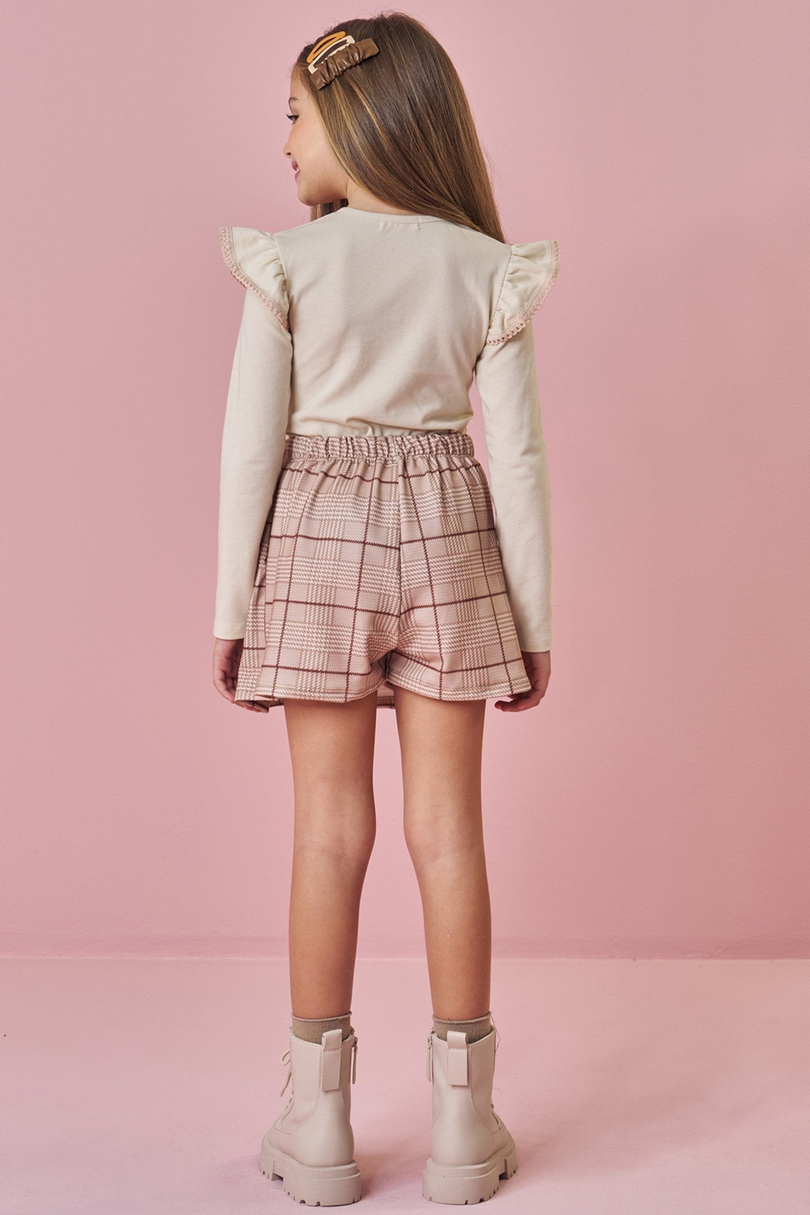 Conjunto de Blusa em Cotton e Short Saia em Molecotton 90231 Kukiê Infantil Menina