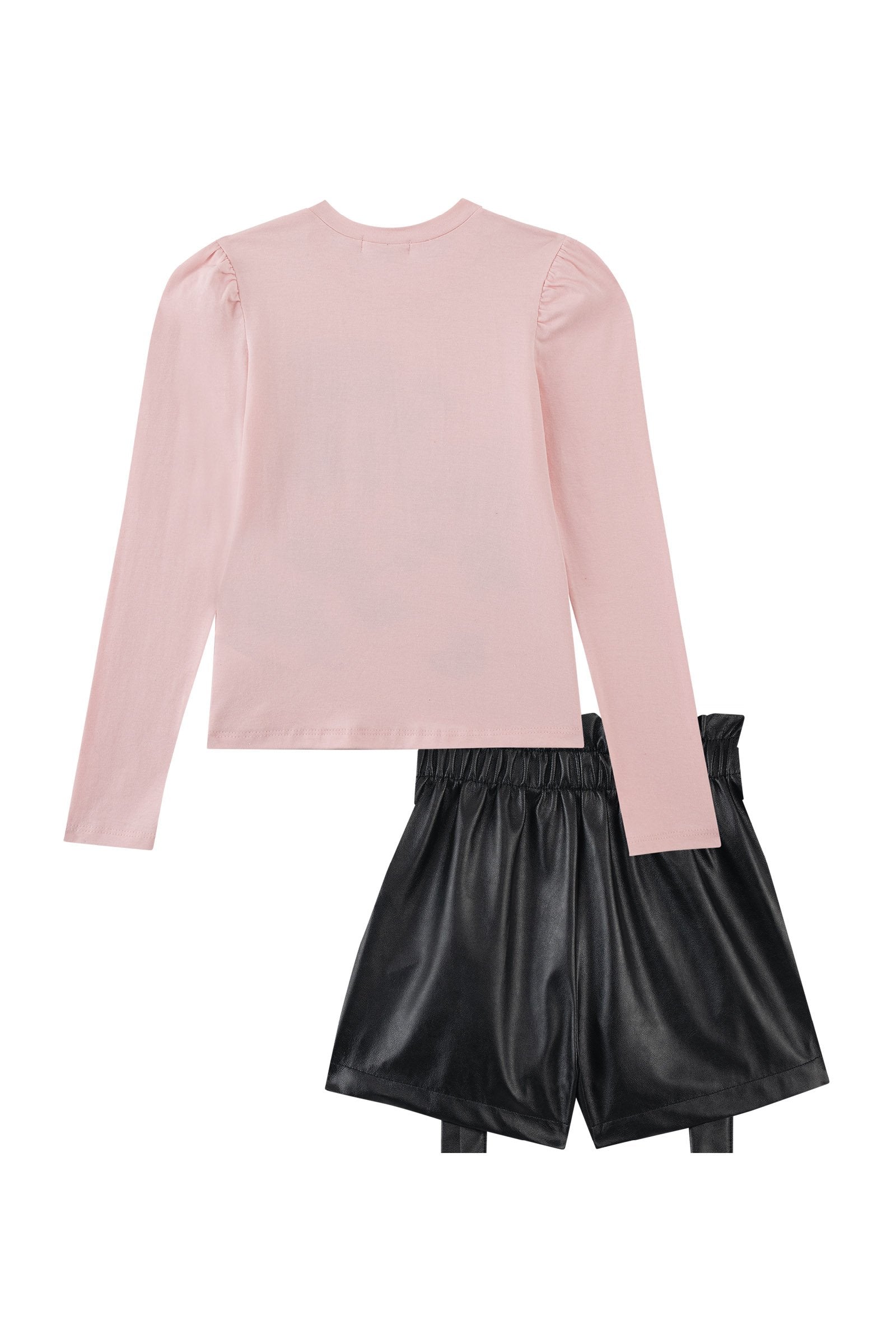 Conjunto de Blusa em Cotton e Shorts em Couro Eco 93777 Kukiê Infantil Menina