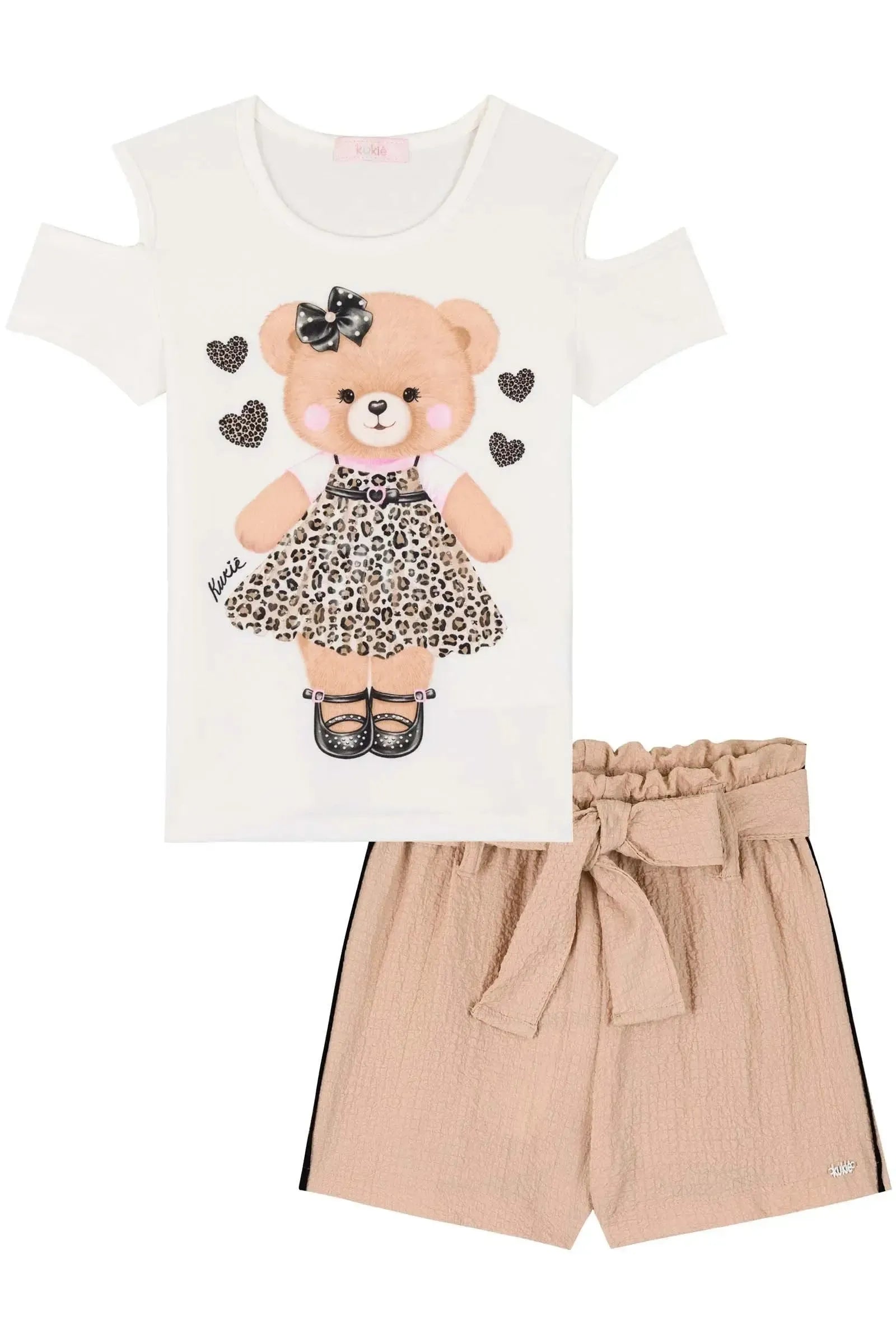 Conjunto de Blusa em Cotton e Shorts em Crepe Textura 84950 Kukiê Infantil Menina