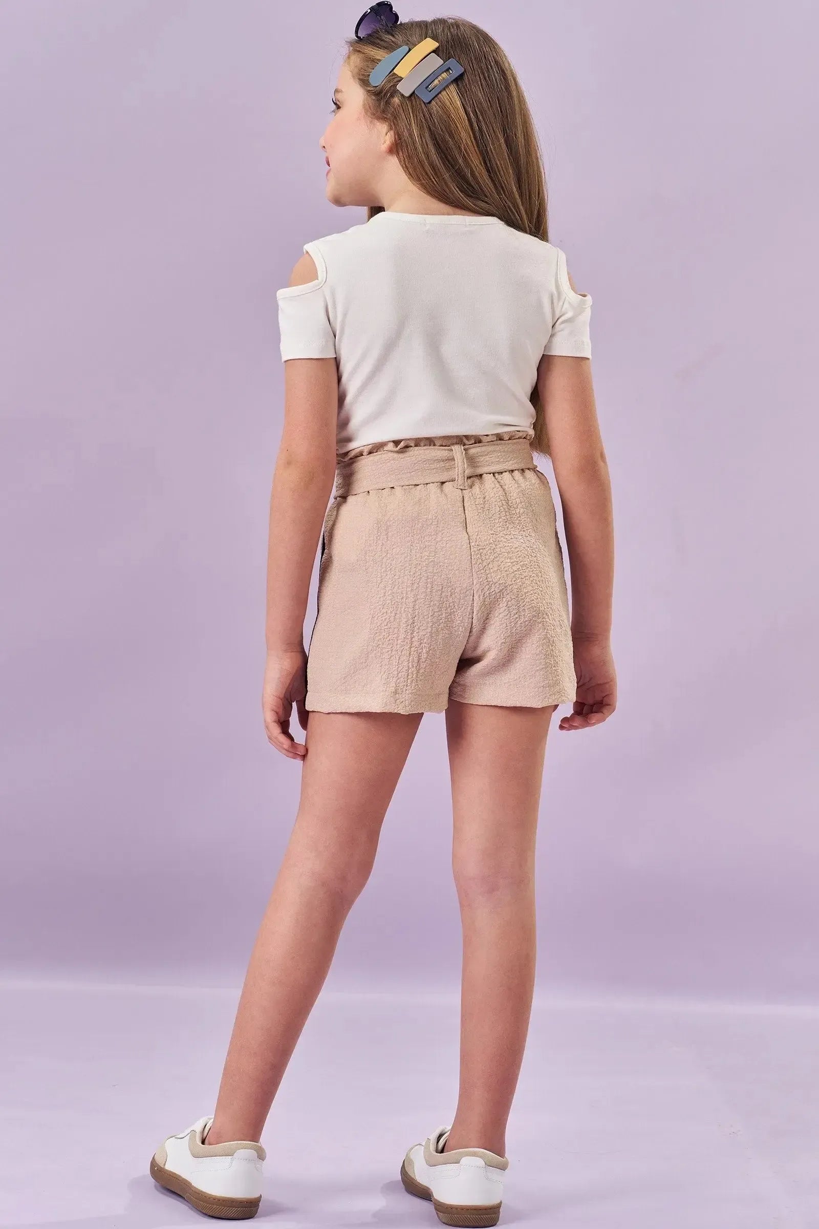 Conjunto de Blusa em Cotton e Shorts em Crepe Textura 84950 Kukiê Infantil Menina