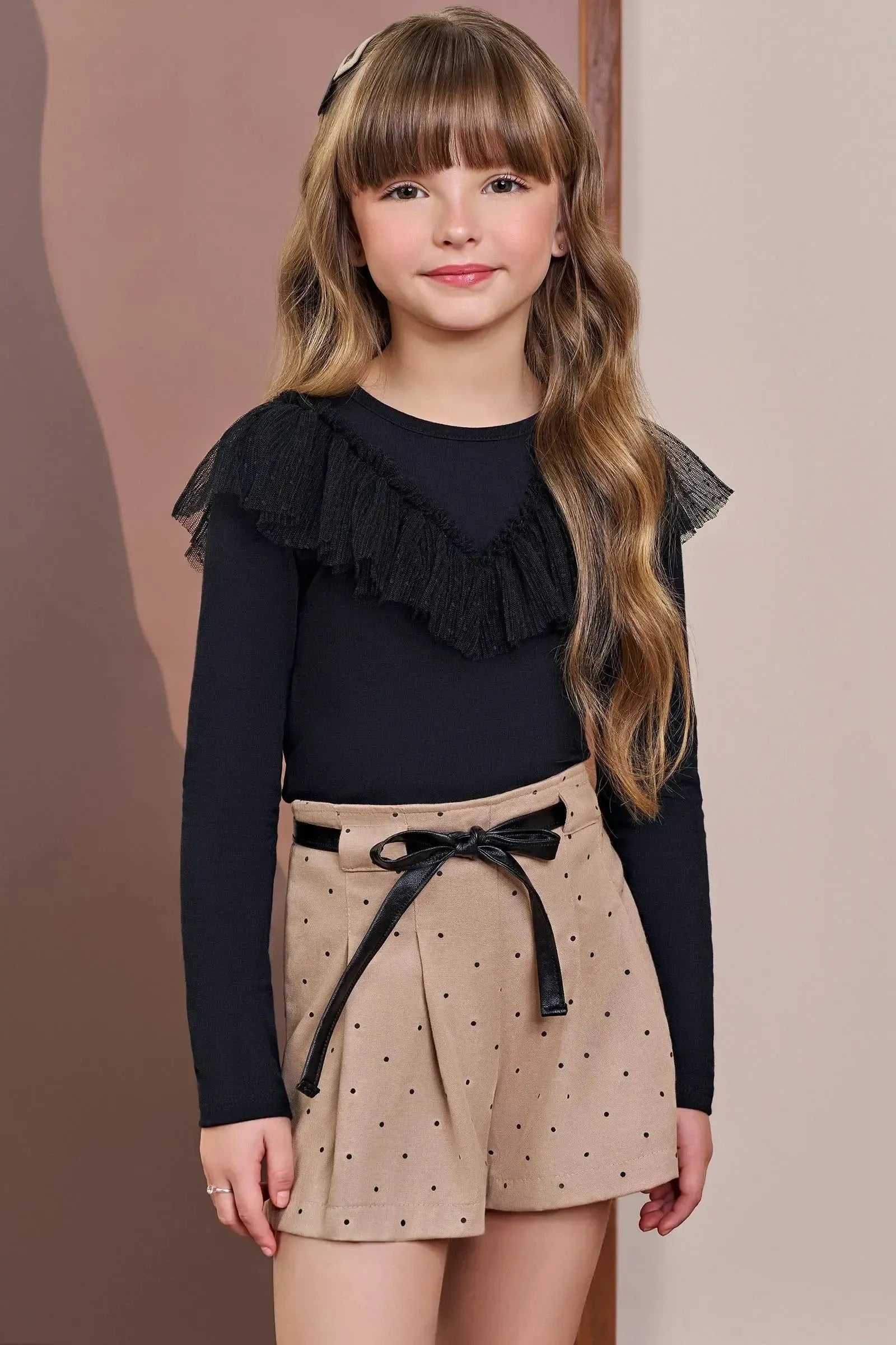 Conjunto de Blusa em Cotton e Shorts em Linho Santorine com Elastano 92350 Infanti Infantil Menina