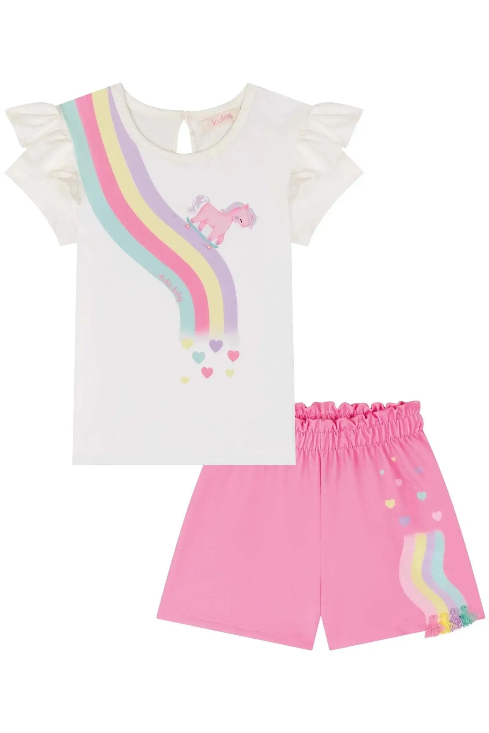 Conjunto de Blusa em Cotton e Shorts em Molecotton 85418 Kukiê Infantil Menina
