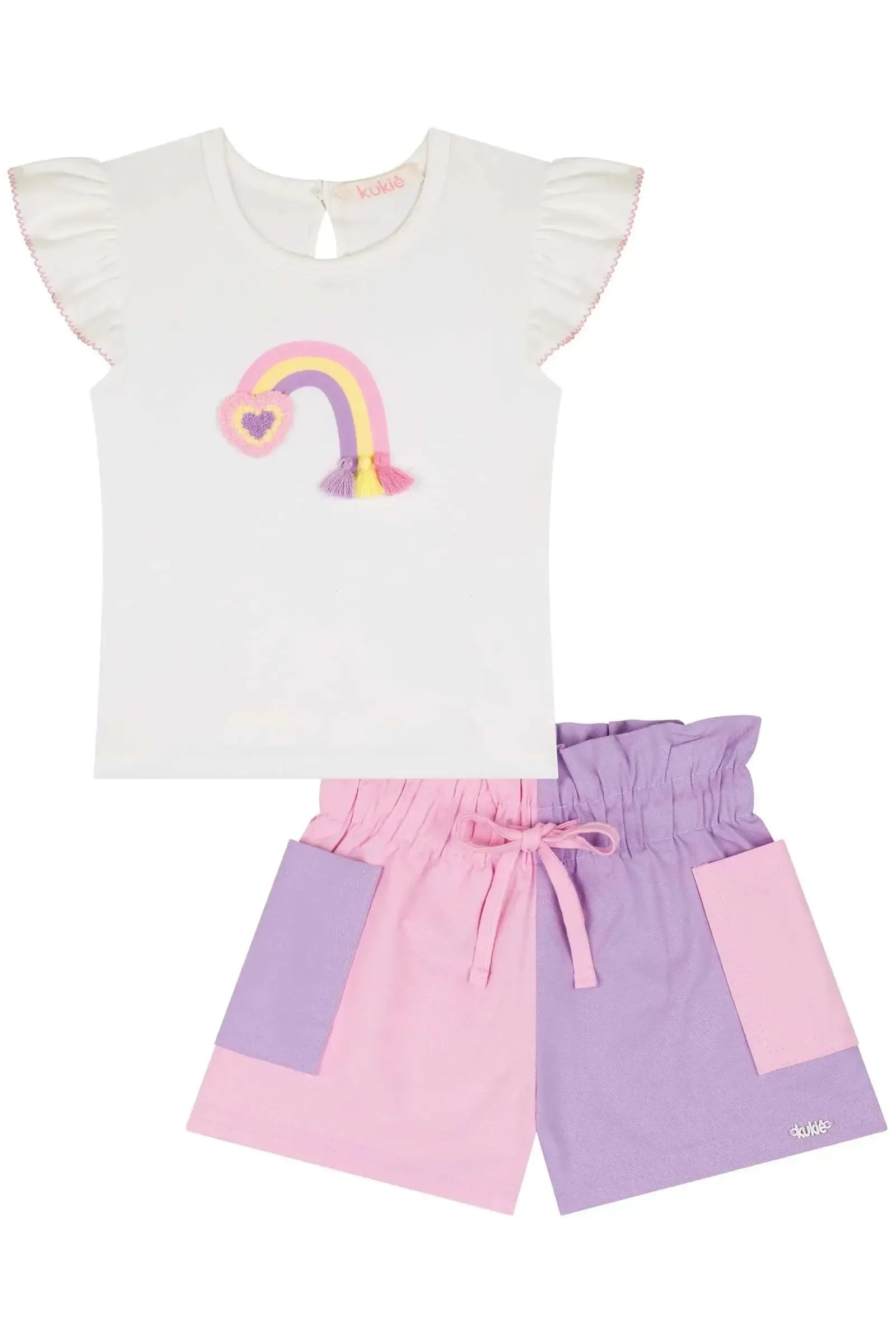 Conjunto de Blusa em Cotton e Shorts em Sarja com Elastano 85426 Kukiê Infantil Menina