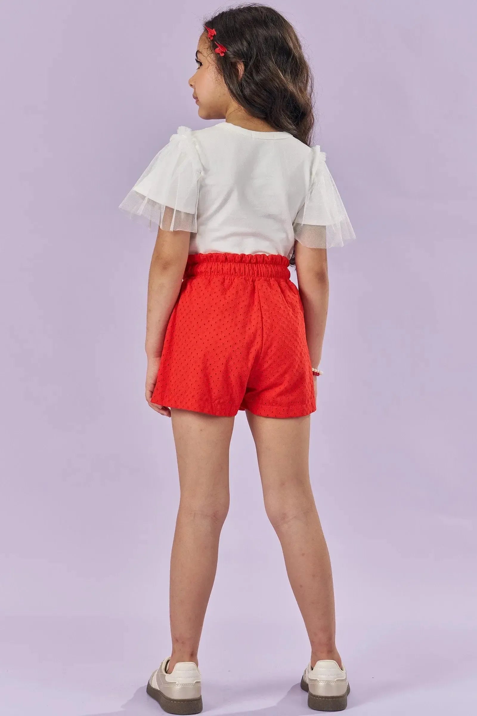 Conjunto de Blusa em Cotton e Shorts em Tecido Laise 83558 Kukiê Infantil Menina