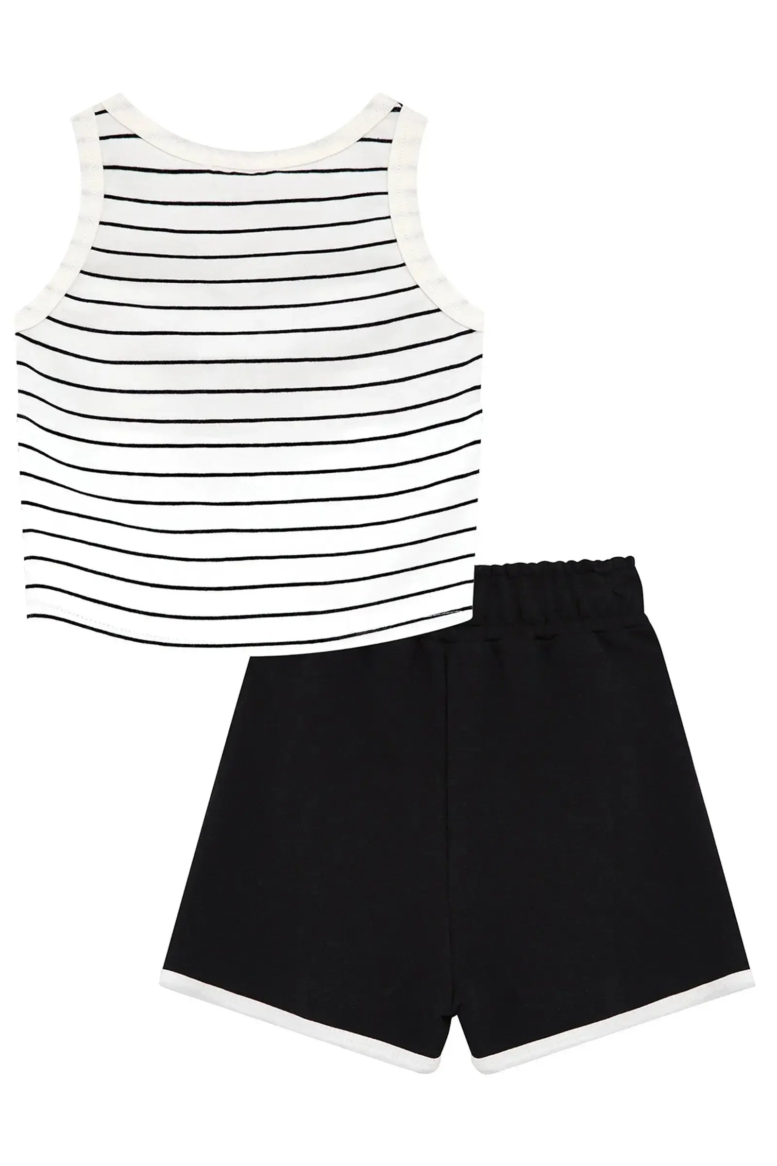 Conjunto de Blusa em Cotton Fio Tinto e Short Saia em Moletom sem Pelúcia 95316 Kukiê Infantil Menina