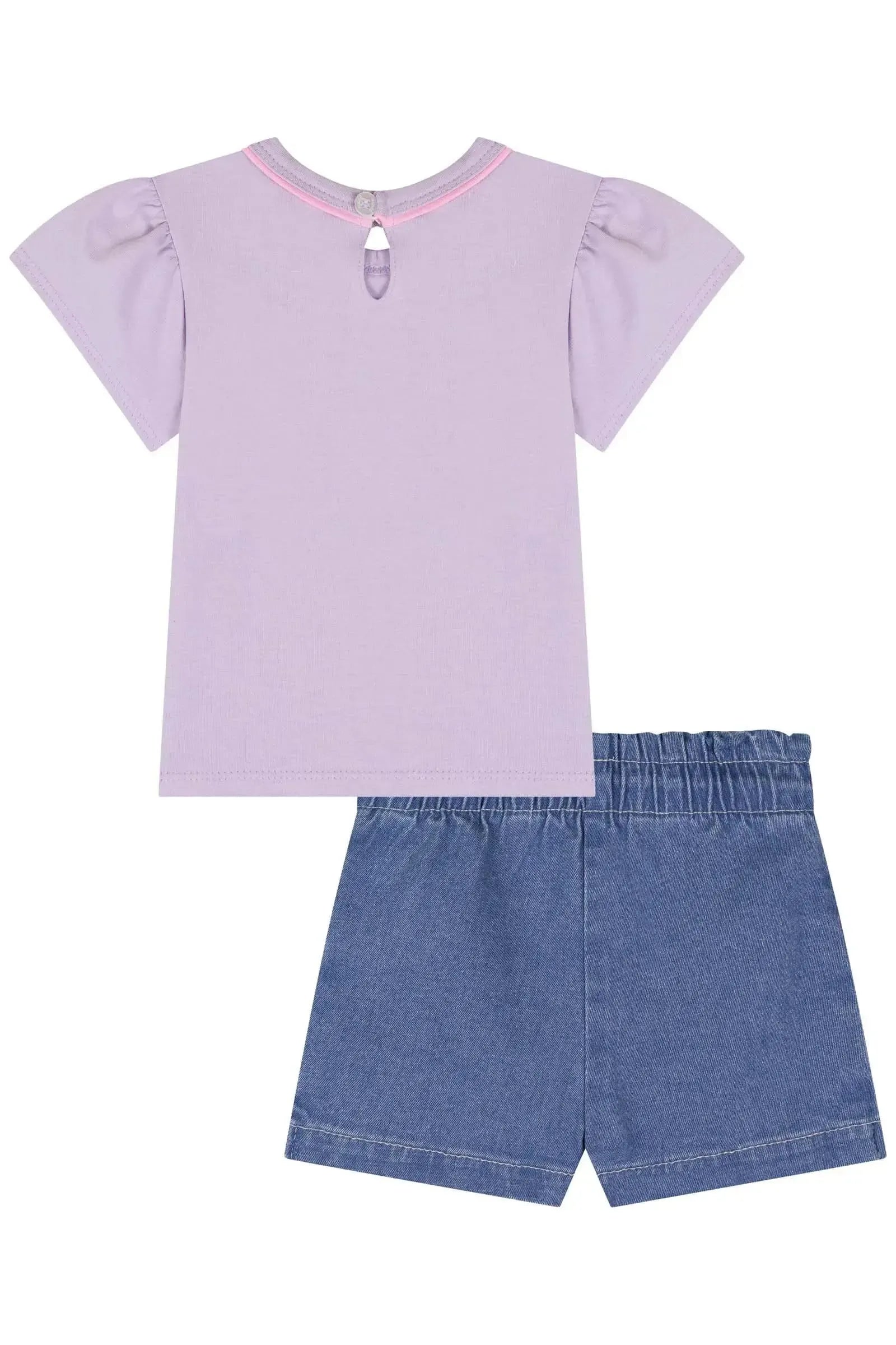 Conjunto de Blusa em Cotton Short Saia em Jeans 85520 Kukiê Bebê Menina