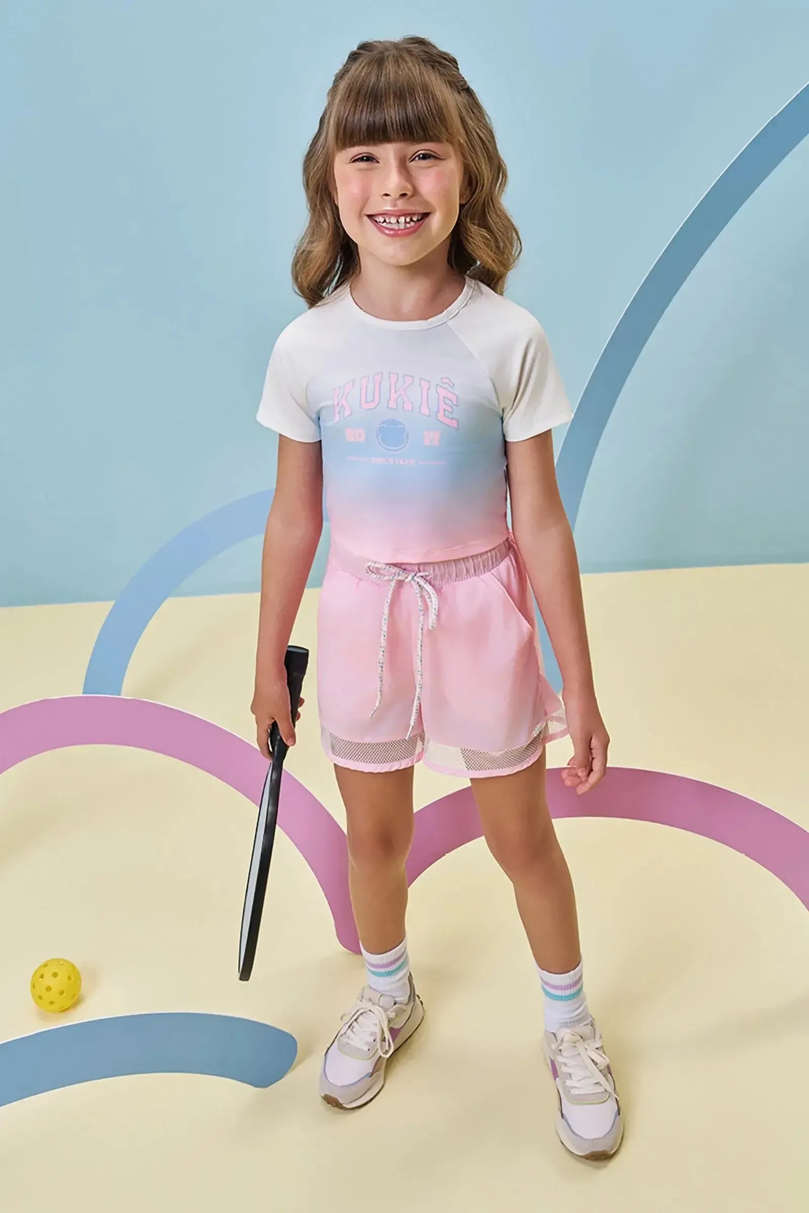 Conjunto de Blusa em Malha com Proteção UV50+ e Shorts em Air Tech e Tela 96958 Kukiê Infantil Menina