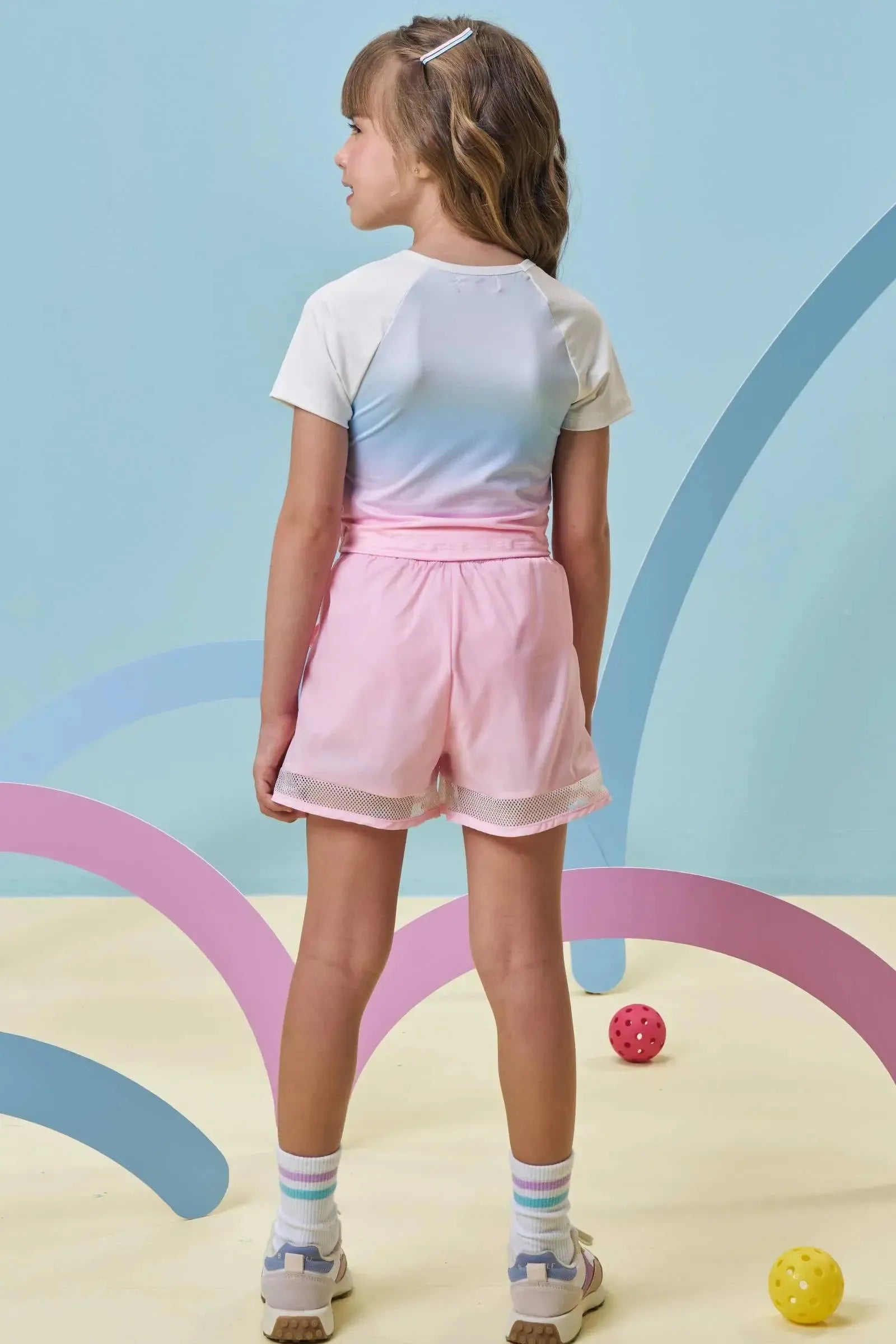 Conjunto de Blusa em Malha com Proteção UV50+ e Shorts em Air Tech e Tela 96958 Kukiê Infantil Menina