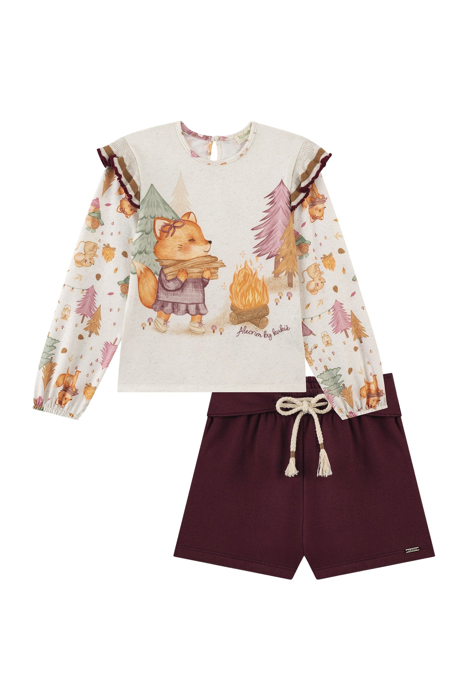 Conjunto de Blusa em Malha Comfy e Shorts em Moletom com Pelúcia 89599 Kukiê Infantil Menina