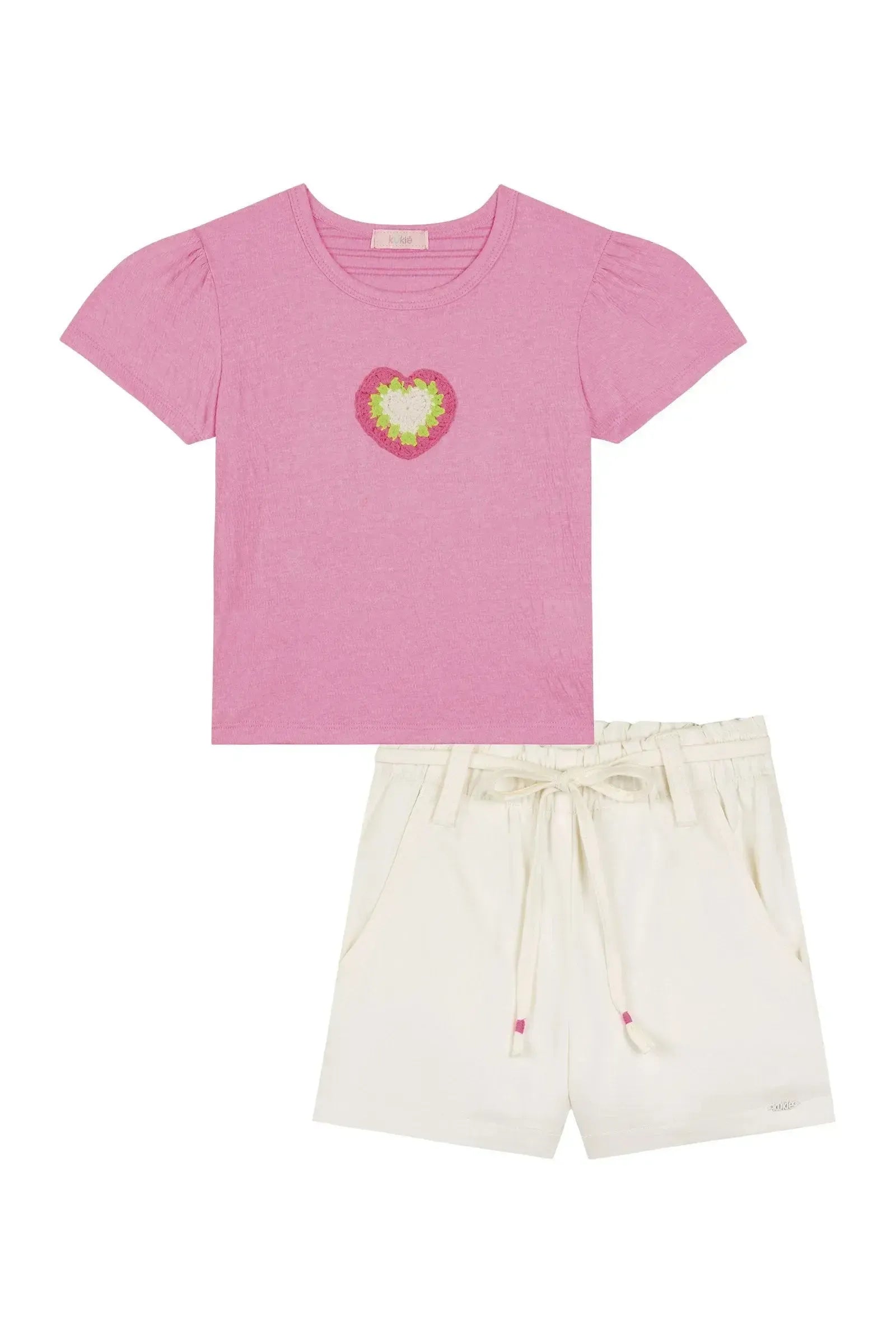 Conjunto de Blusa em Malha Elastic e Shorts em Sarja com Elastano 88209 Kukiê Infantil Menina