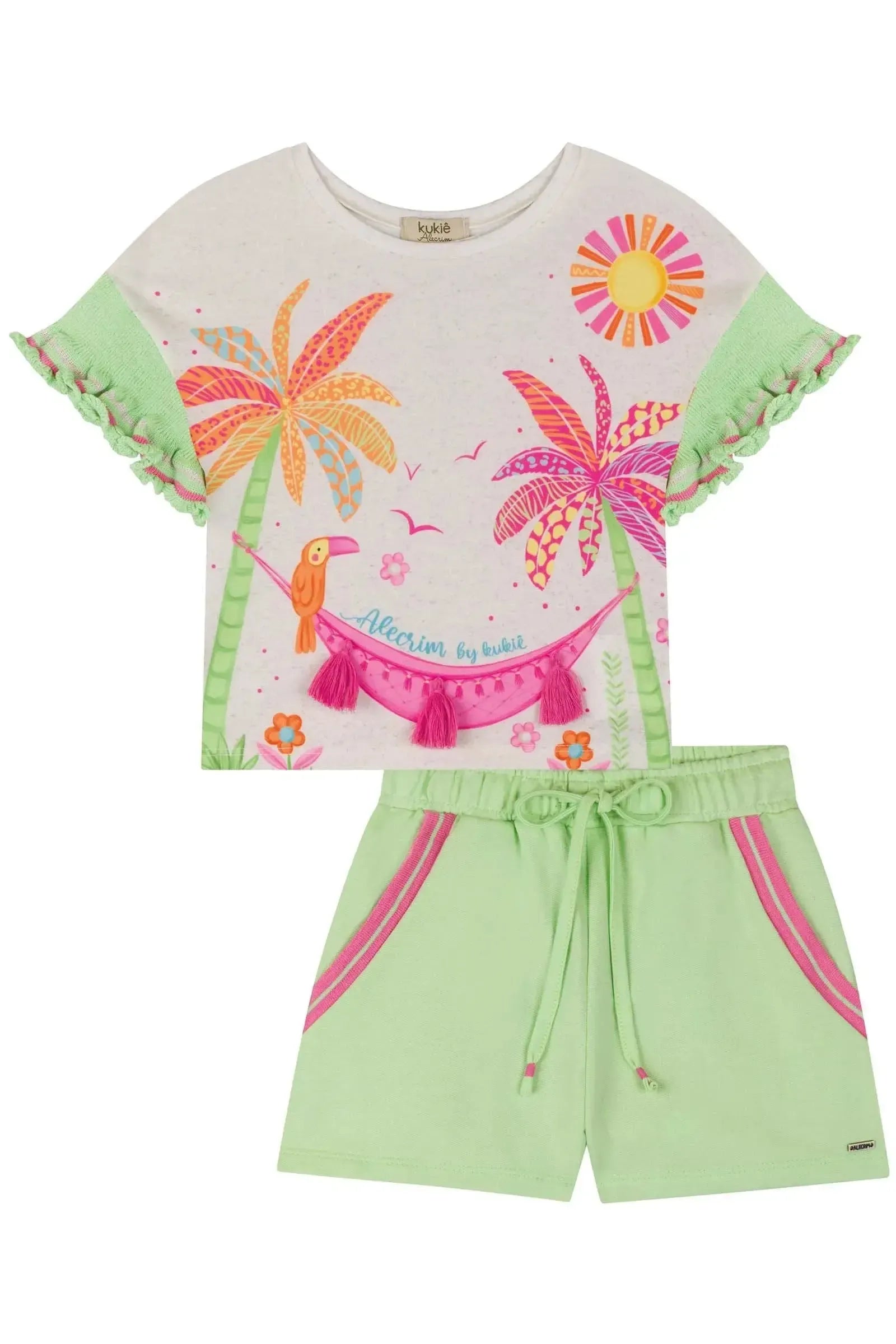 Conjunto de Blusa em Malha Fresh e Shorts em Moletom 84487 Kukiê Infantil Menina