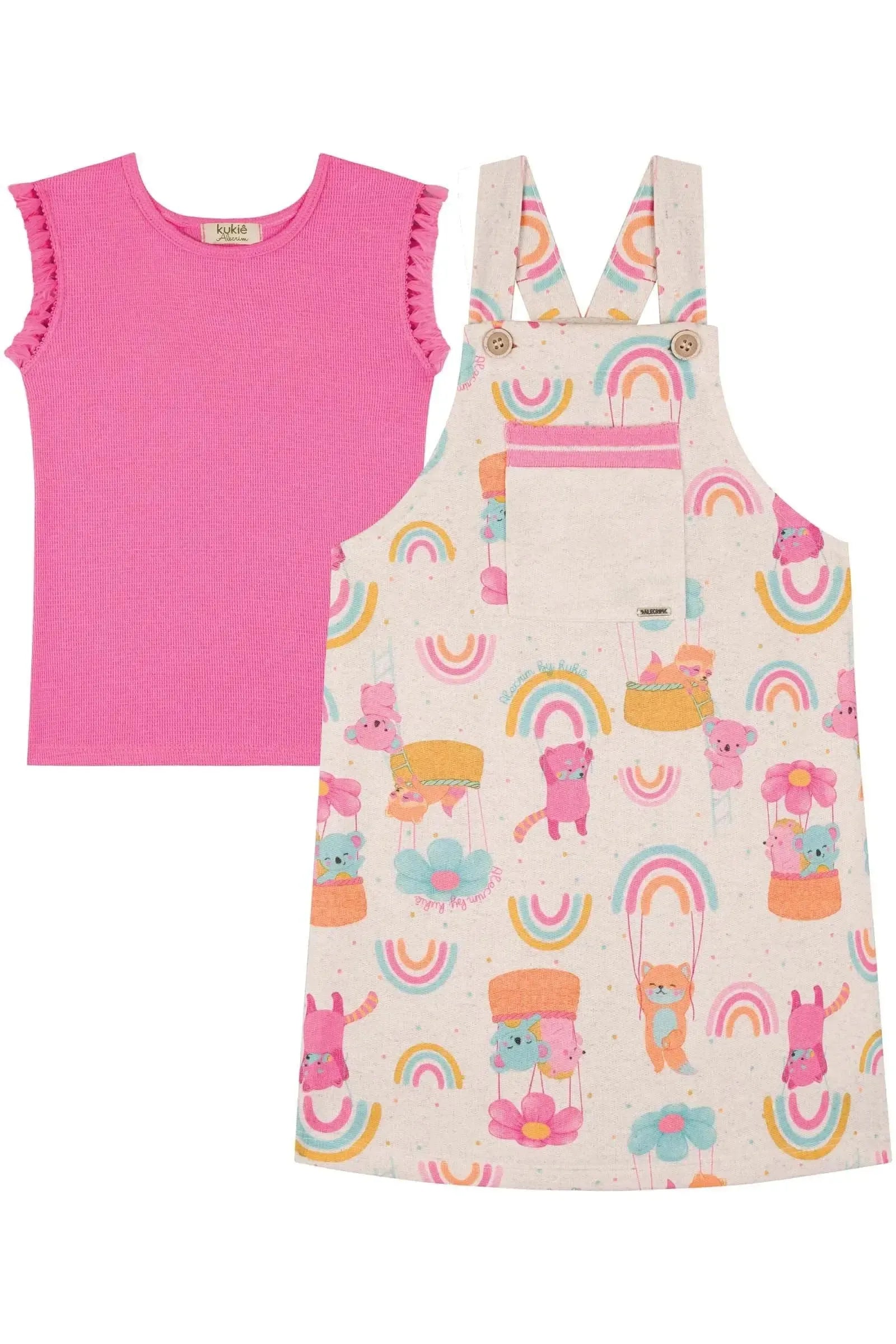 Conjunto de Blusa em Malha Little Waffle e Salopete em Moletom sem Pelúcia 85515 Kukiê Infantil Menina