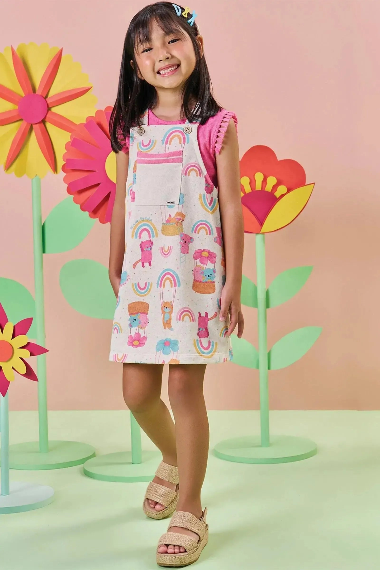 Conjunto de Blusa em Malha Little Waffle e Salopete em Moletom sem Pelúcia 85515 Kukiê Infantil Menina