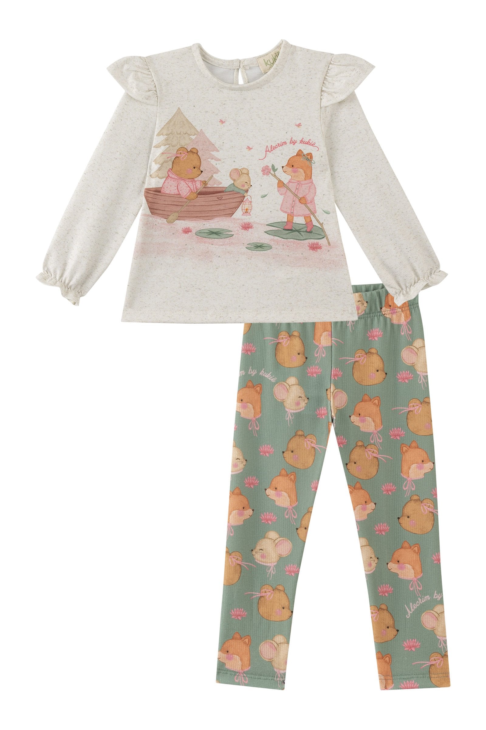 Conjunto de Blusa em Malha Power e Calça Legging em Canelado 90280 Kukiê Bebê Menina