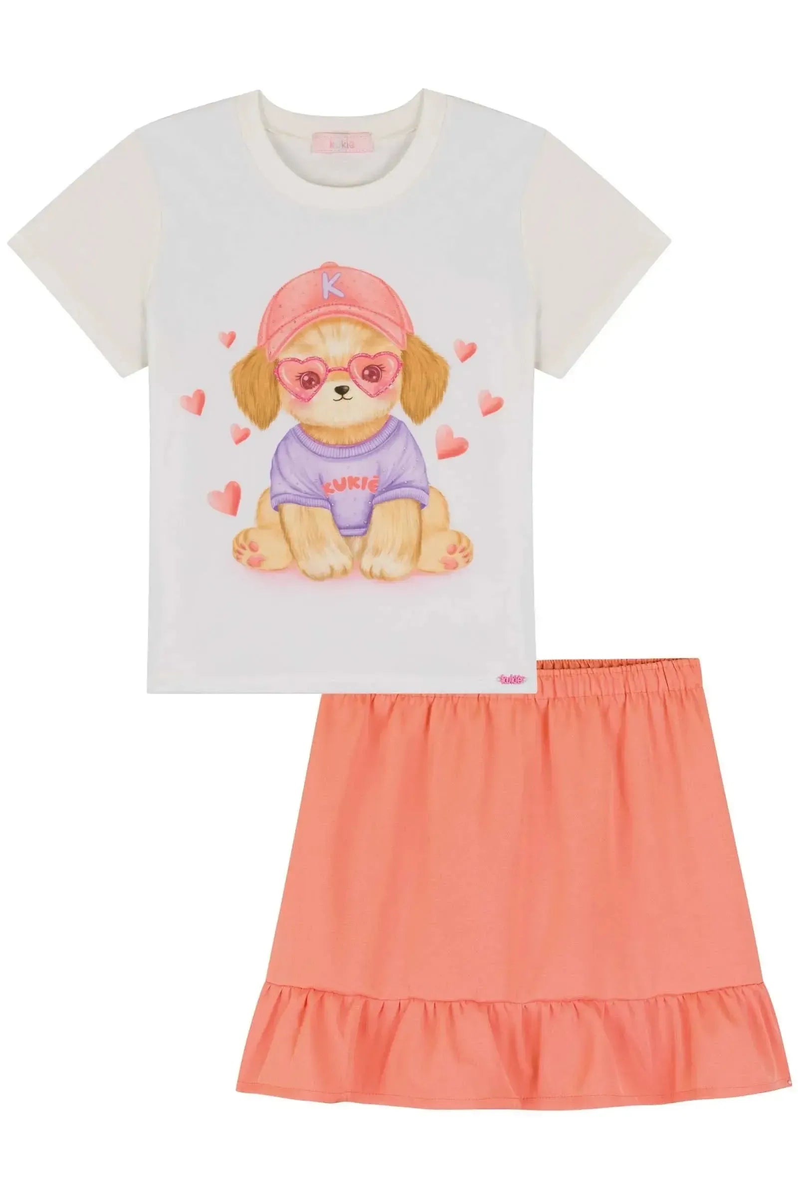 Conjunto de Blusa em Malha Power e Short Saia em Tecido Alfaiataria 86009 Kukiê Infantil Menina