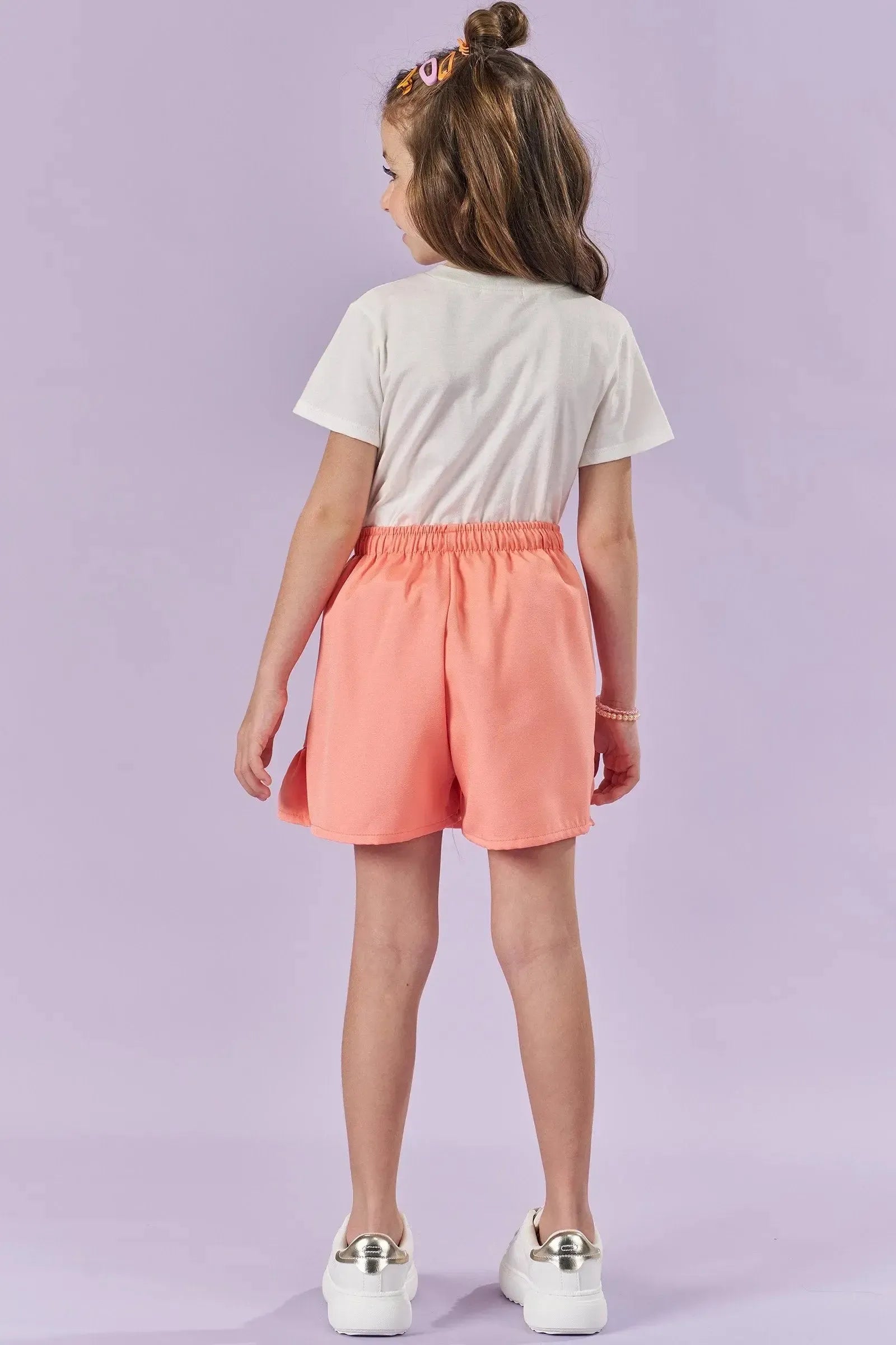 Conjunto de Blusa em Malha Power e Short Saia em Tecido Alfaiataria 86009 Kukiê Infantil Menina