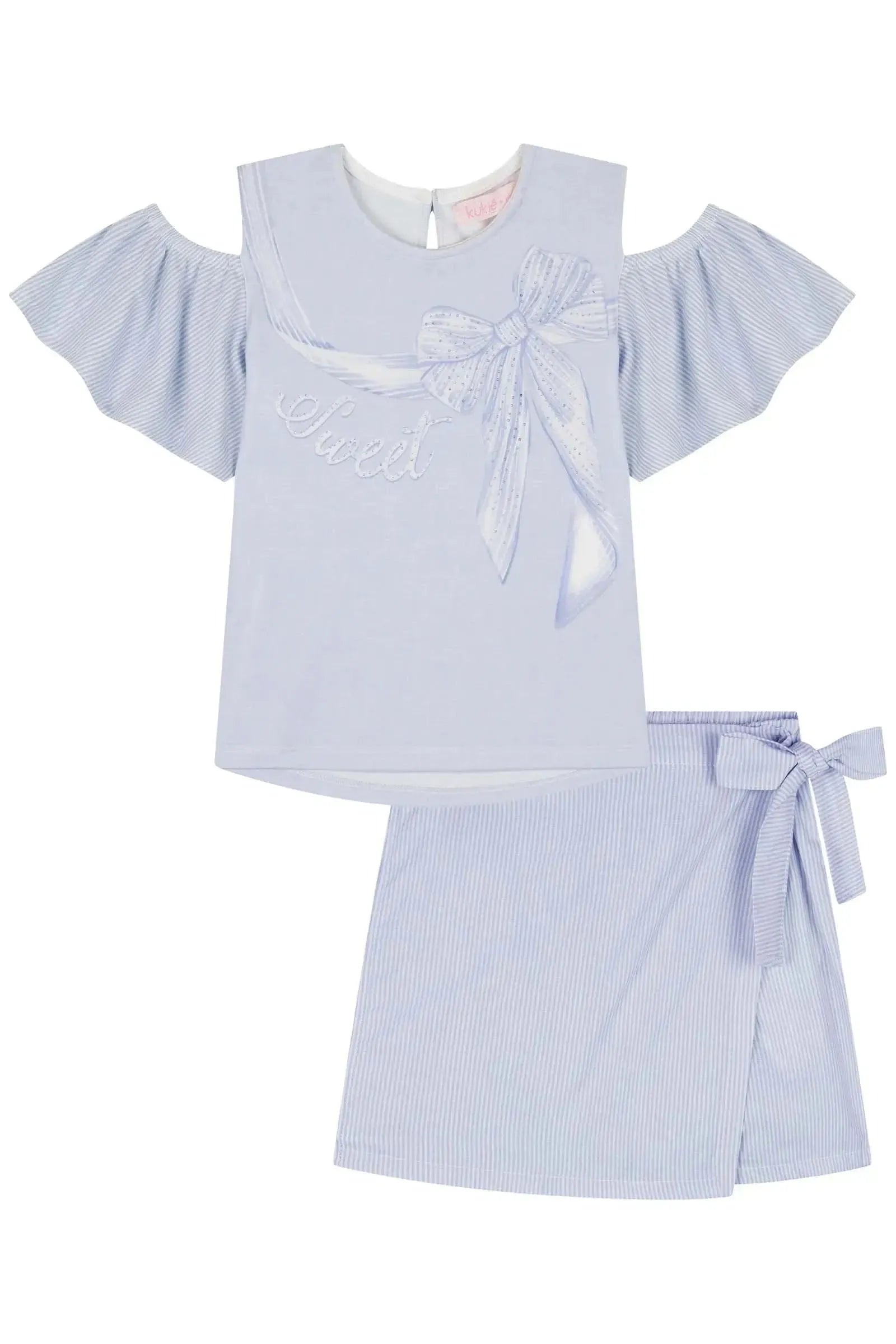 Conjunto de Blusa em Malha Power e Short Saia em Tricoline 100% Algodão 83750 Kukiê Infantil Menina