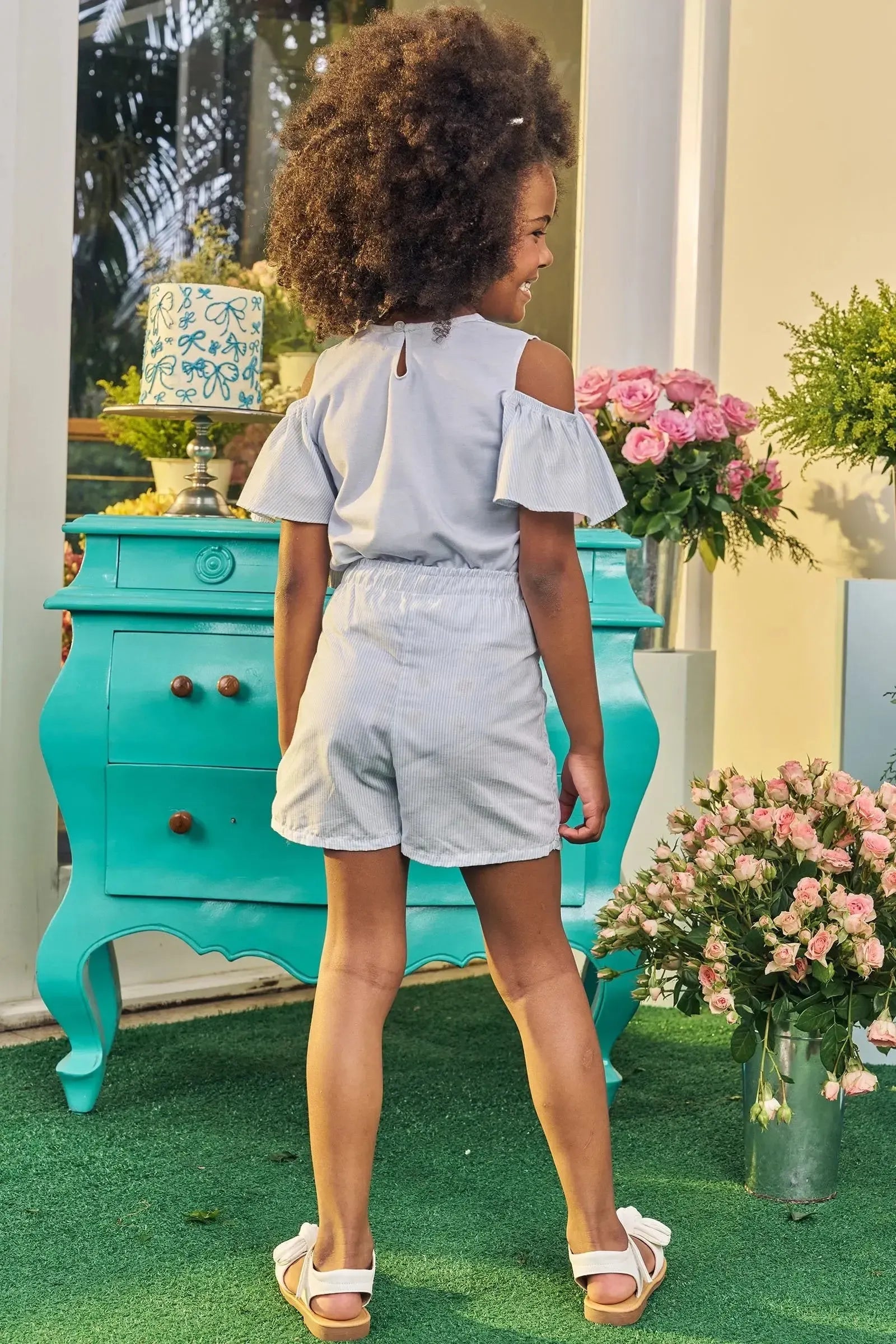 Conjunto de Blusa em Malha Power e Short Saia em Tricoline 100% Algodão 83750 Kukiê Infantil Menina